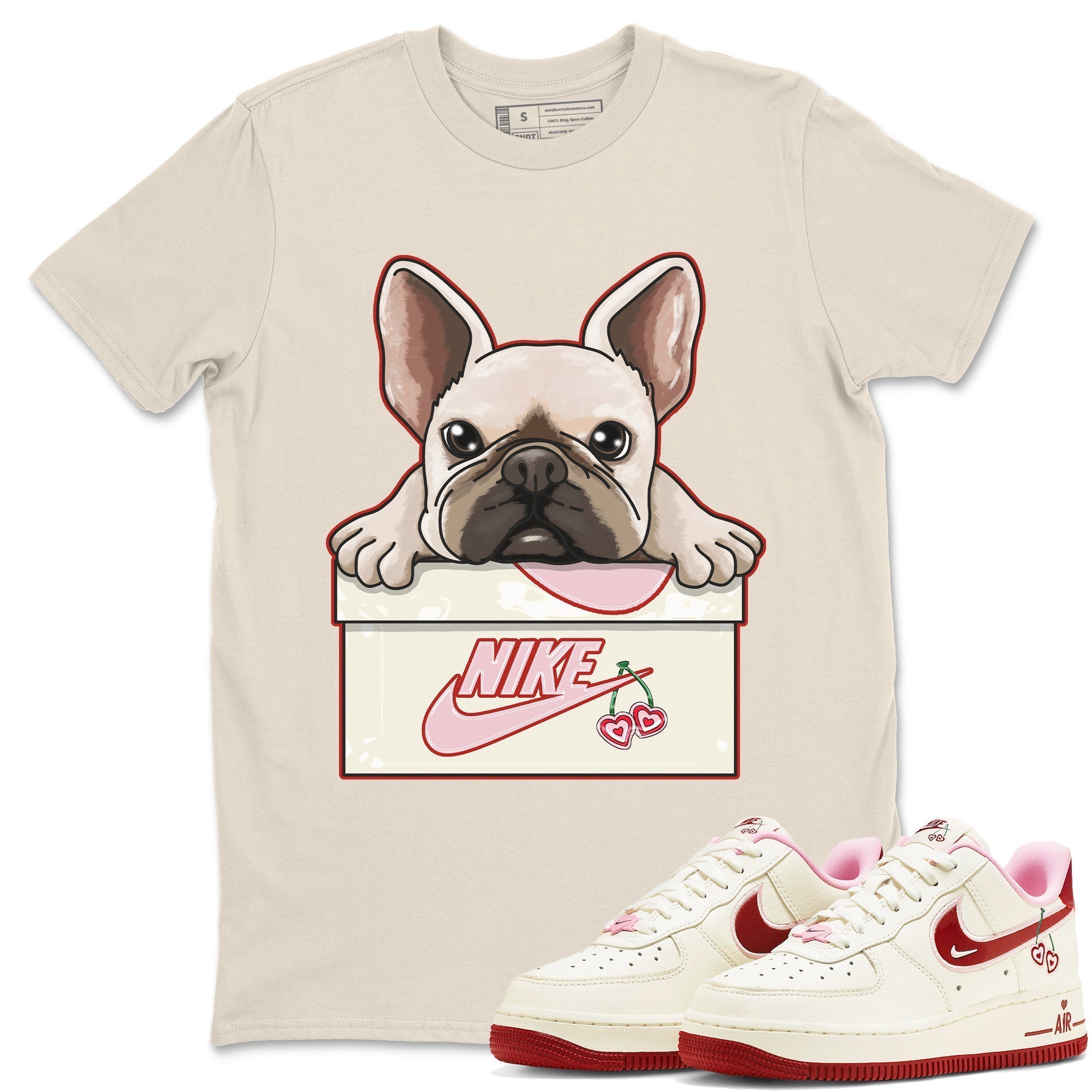 Air Force 1 Valentines Day Sneaker Match Tees French Bulldog Sneaker Tees Air Force 1 Valentines Day Jordan to match sneaker T-Shirt Crew Neck Shirts
