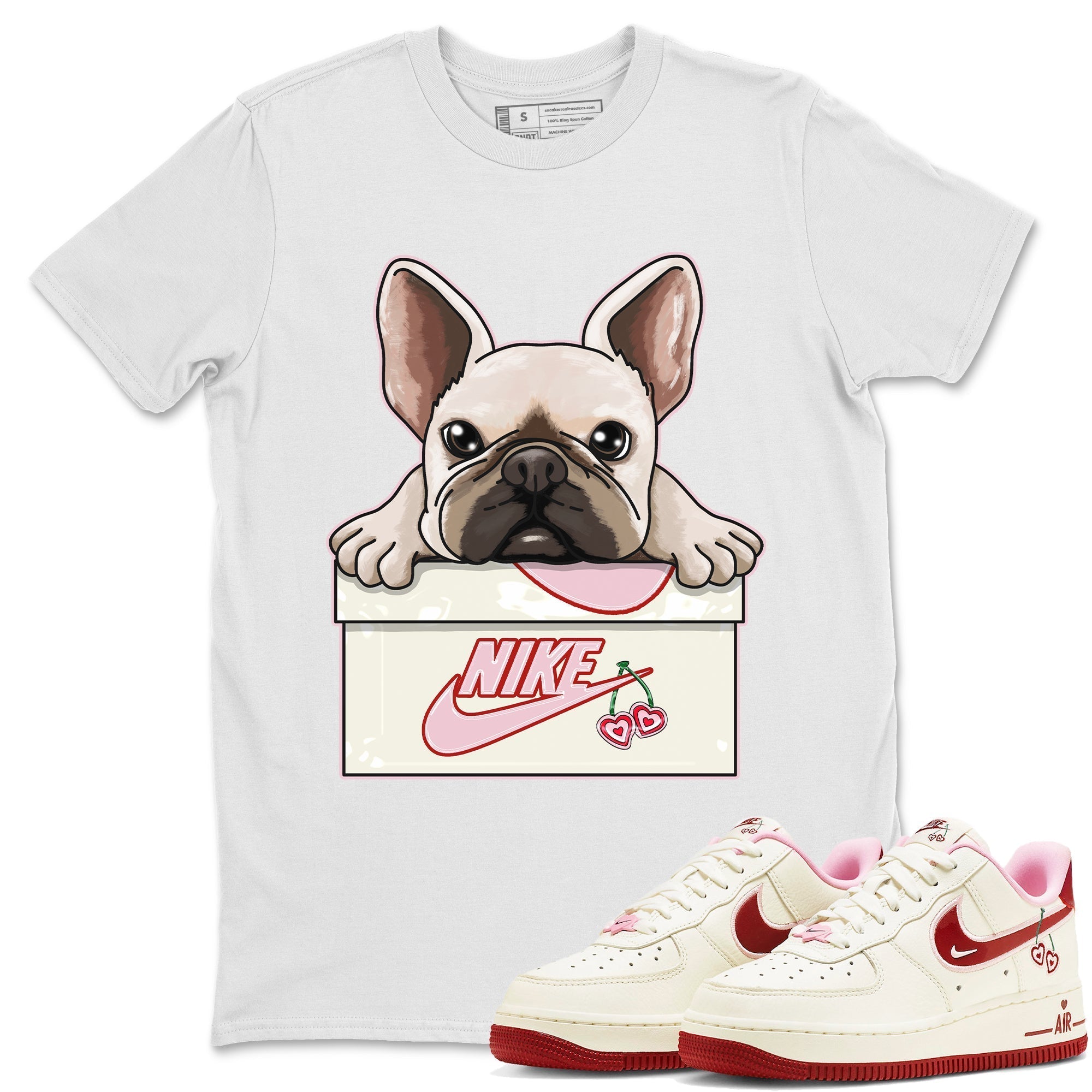 Air Force 1 Valentines Day Sneaker Match Tees French Bulldog Sneaker Tees Air Force 1 Valentines Day Jordan to match sneaker T-Shirt Crew Neck Shirts