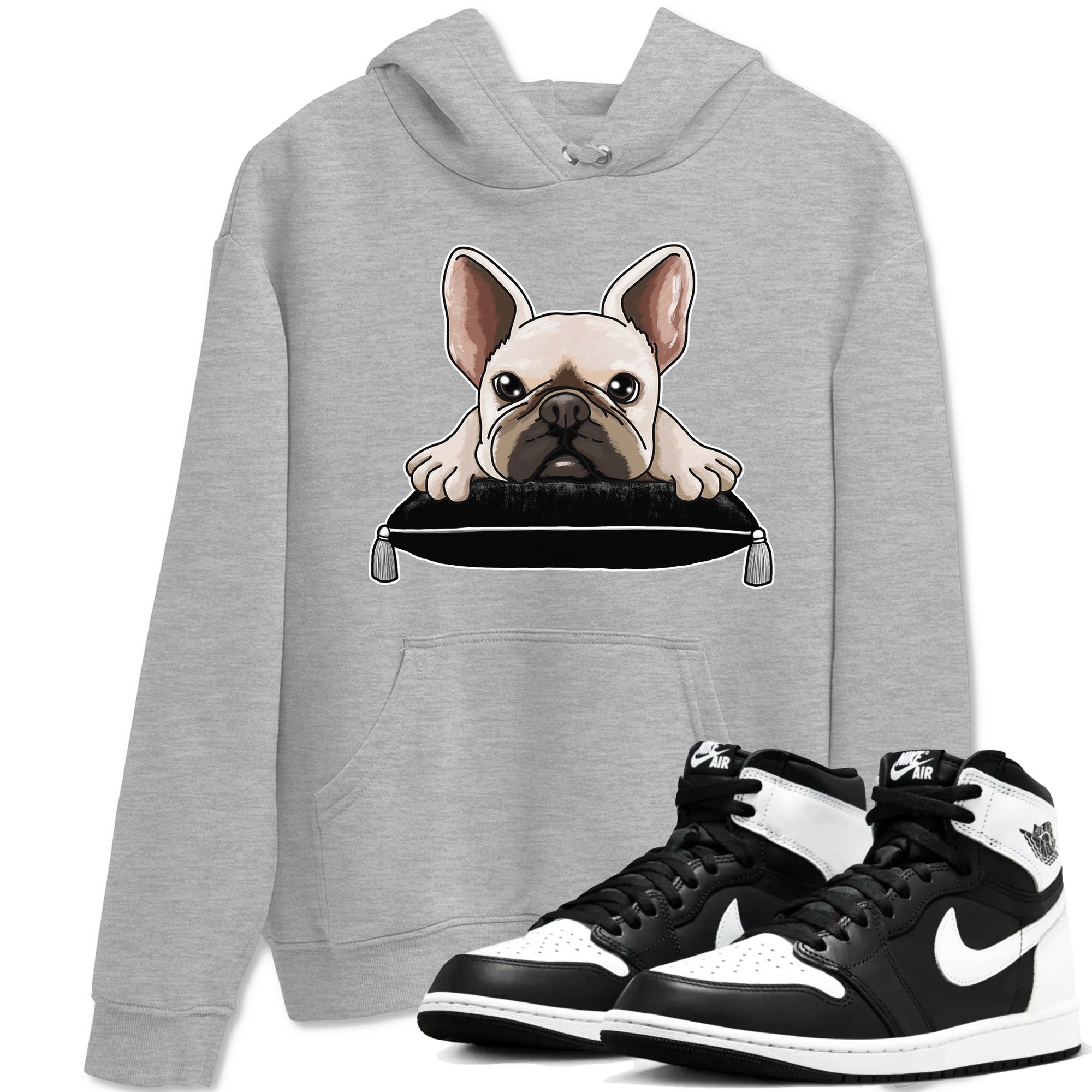 1s Black White shirt to match jordans French Bulldog sneaker tees Air Jordan 1 Black White Drip Gear Zone unisex cotton Heather Grey 1 crew neck shirt
