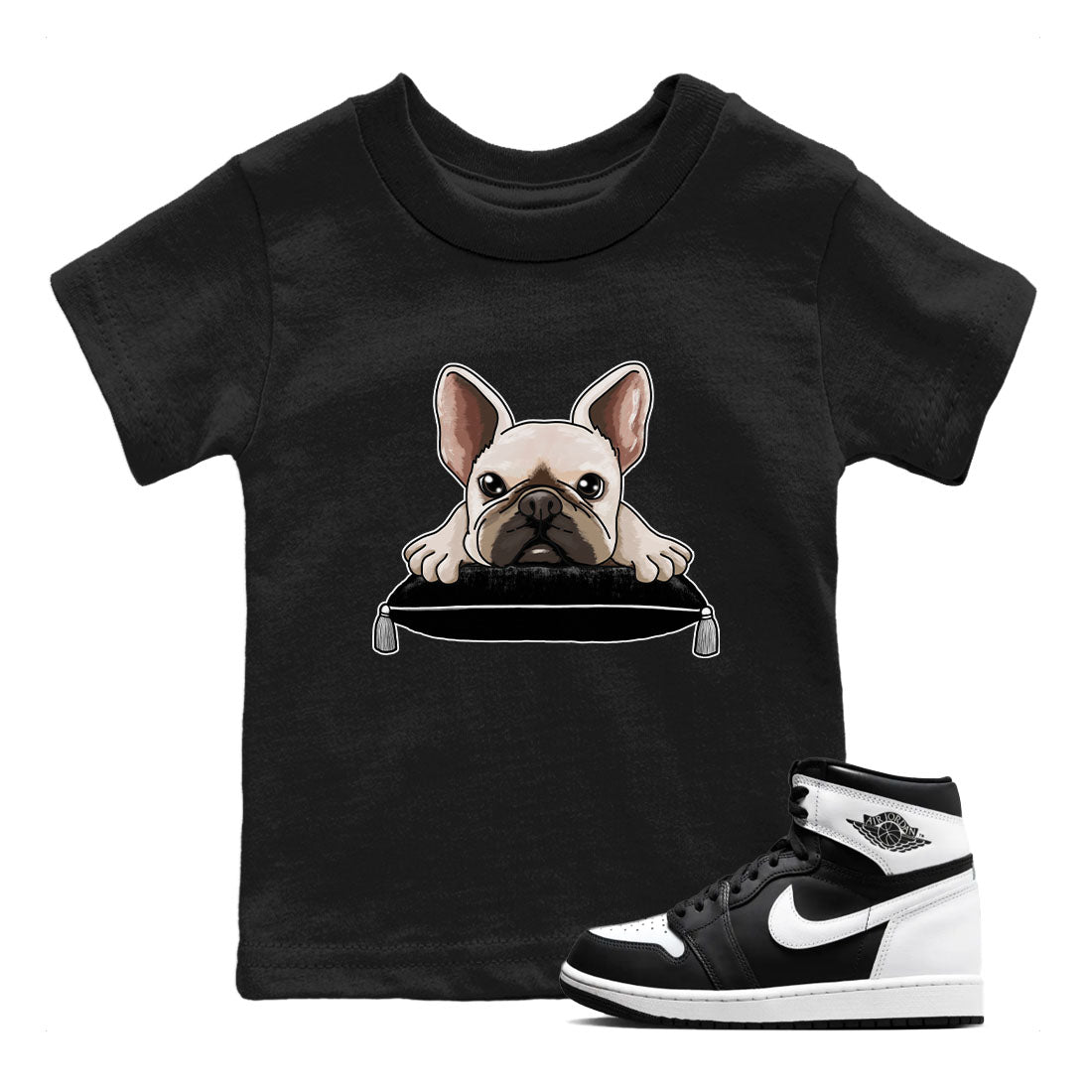 1s Black White shirt to match jordans French Bulldog sneaker tees Air Jordan 1 Black White Drip Gear Zone baby toddler Black 1 cotton Shirt