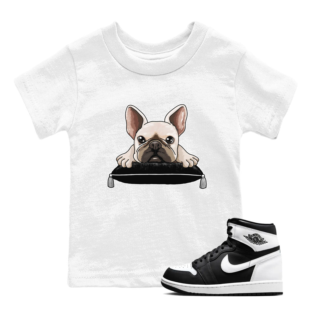 1s Black White shirt to match jordans French Bulldog sneaker tees Air Jordan 1 Black White Drip Gear Zone baby toddler White 1 cotton Shirt