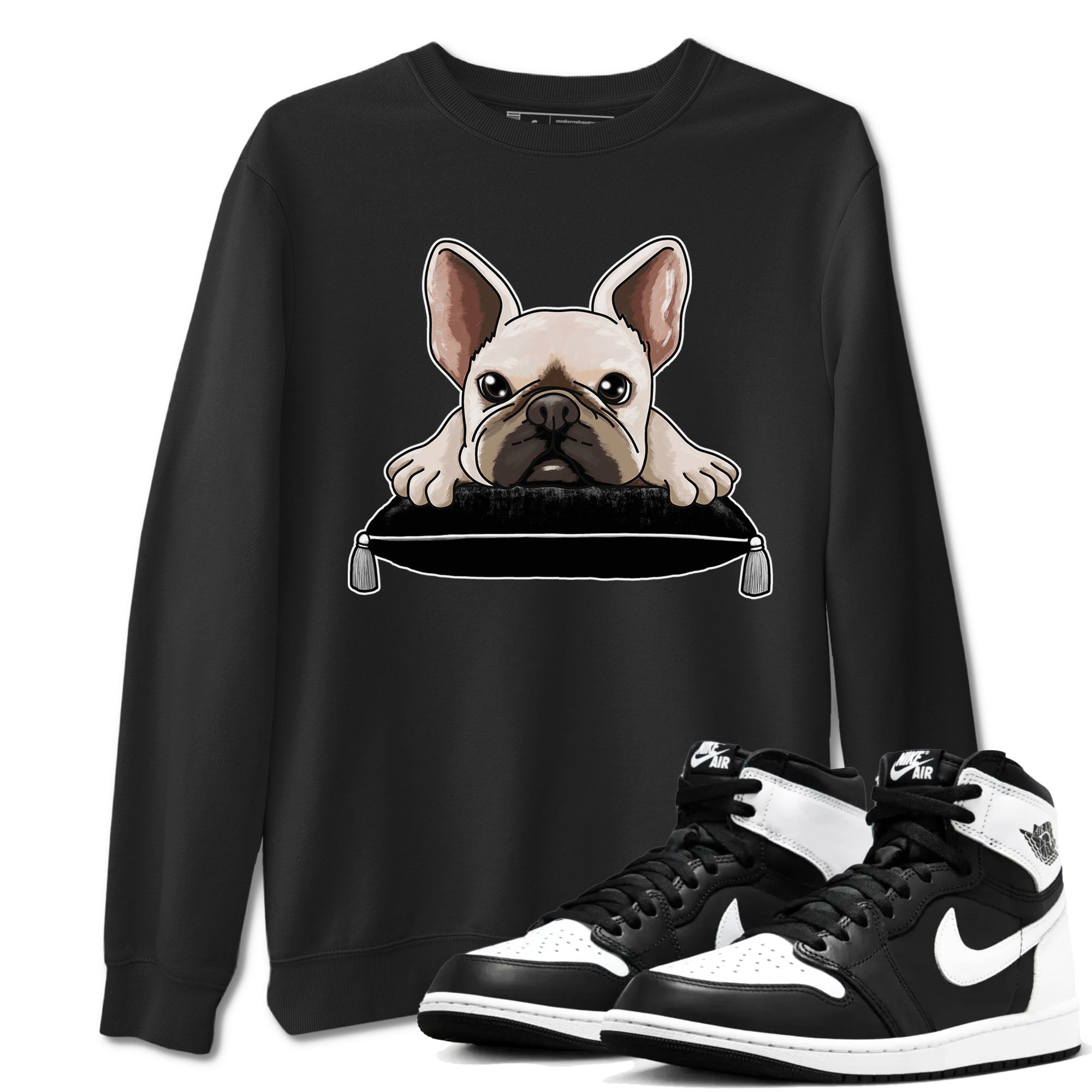 1s Black White shirt to match jordans French Bulldog sneaker tees Air Jordan 1 Black White Drip Gear Zone unisex cotton Black 1 crew neck shirt