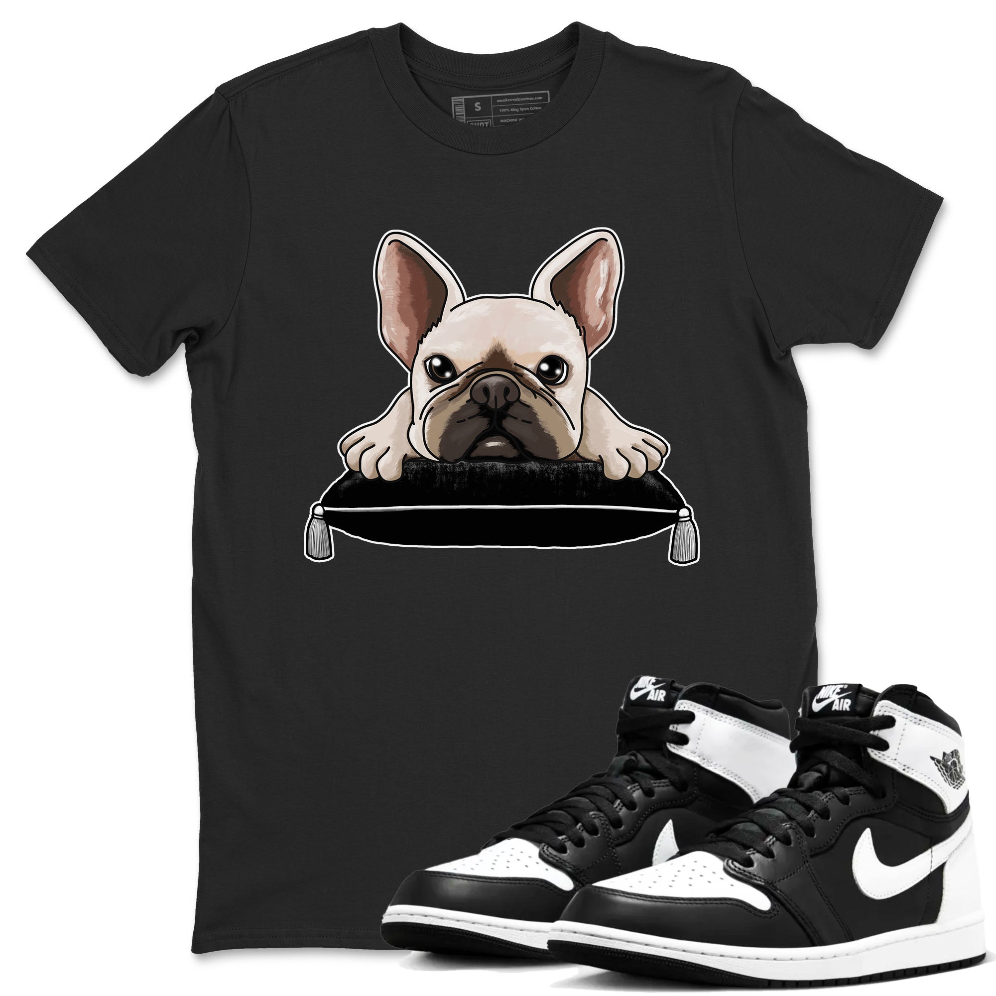 1s Black White shirt to match jordans French Bulldog sneaker tees Air Jordan 1 Black White Drip Gear Zone unisex cotton Black 1 crew neck shirt