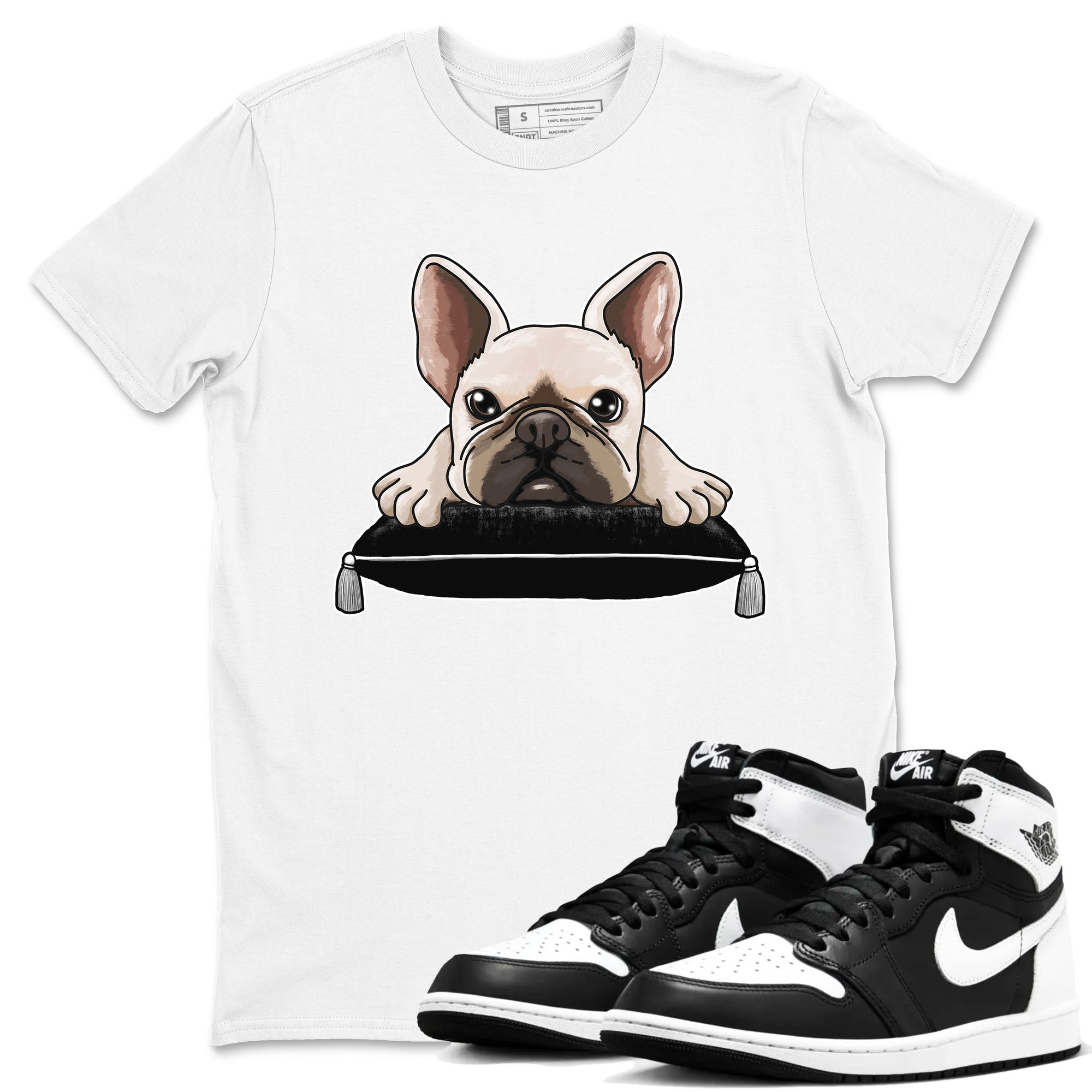 1s Black White shirt to match jordans French Bulldog sneaker tees Air Jordan 1 Black White Drip Gear Zone unisex cotton White 1 crew neck shirt
