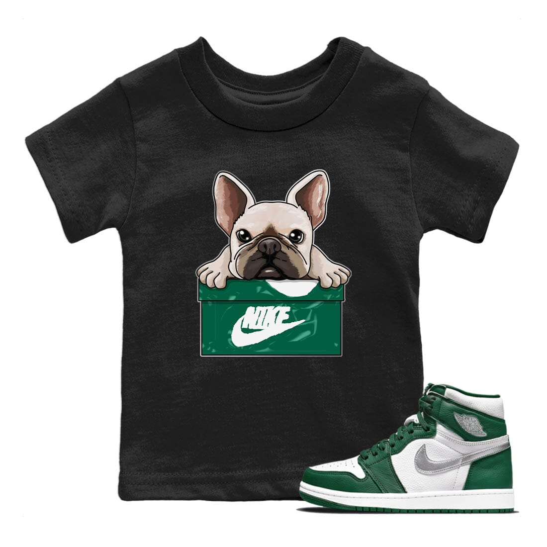 Jordan 1 Gorge Green Sneaker Matching T-Shirt French Bulldog Sneaker Tees Jordan 1 Gorge Green Sneaker Release Tees Kids Shirts