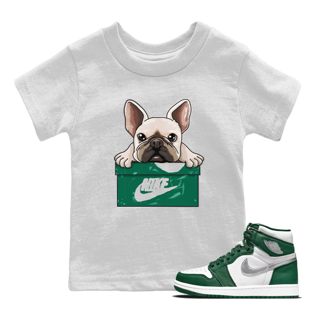 Jordan 1 Gorge Green Sneaker Matching T-Shirt French Bulldog Sneaker Tees Jordan 1 Gorge Green Sneaker Release Tees Kids Shirts
