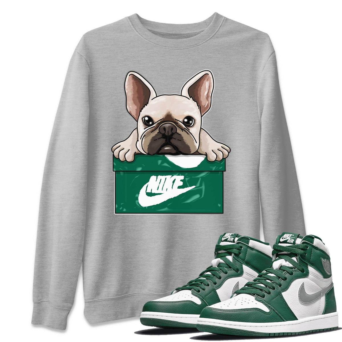 Jordan 1 Gorge Green Sneaker Matching T-Shirt French Bulldog Sneaker Tees Jordan 1 Gorge Green Sneaker Release Tees Crew Neck Tees