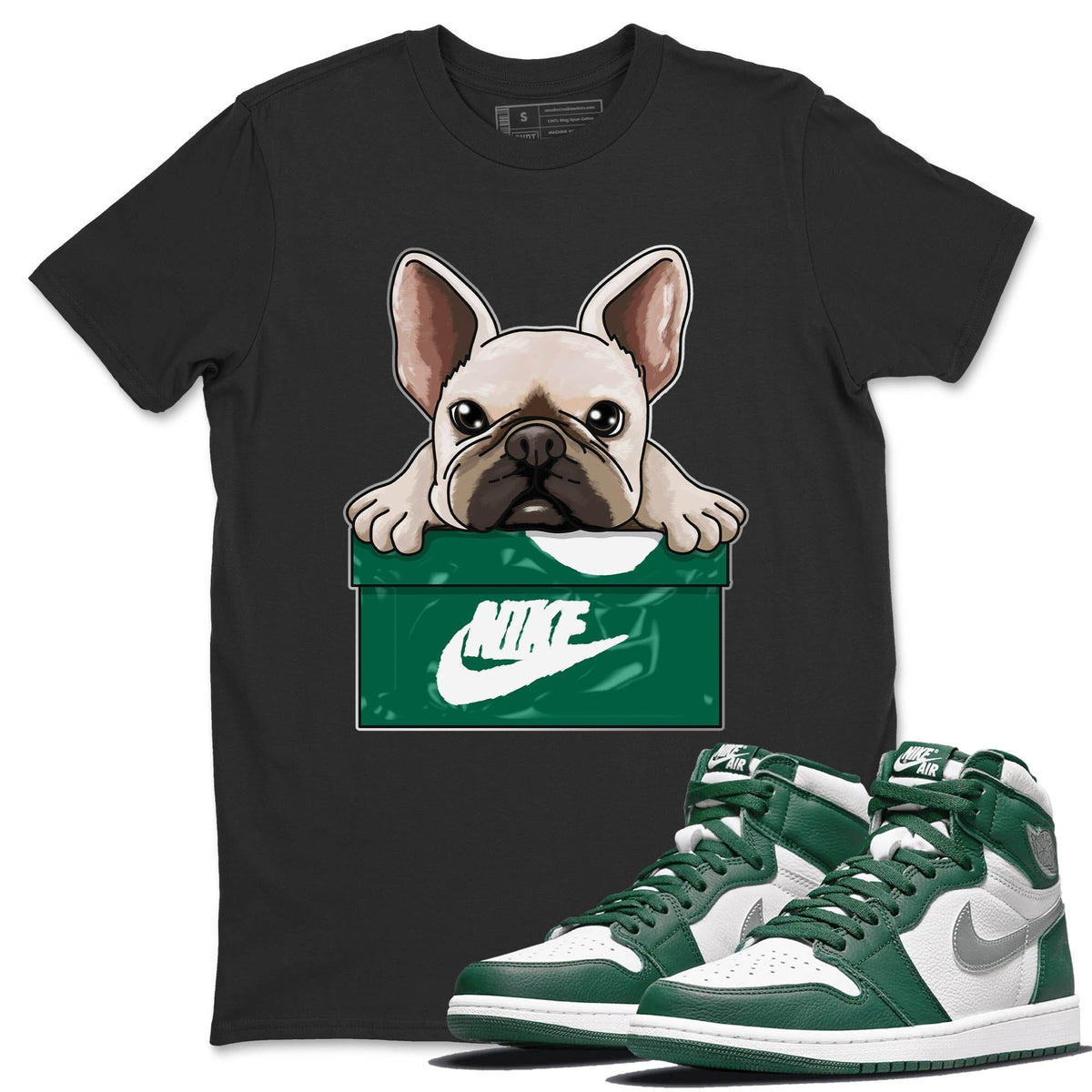 Jordan 1 Gorge Green Sneaker Matching T-Shirt French Bulldog Sneaker Tees Jordan 1 Gorge Green Sneaker Release Tees Crew Neck Tees