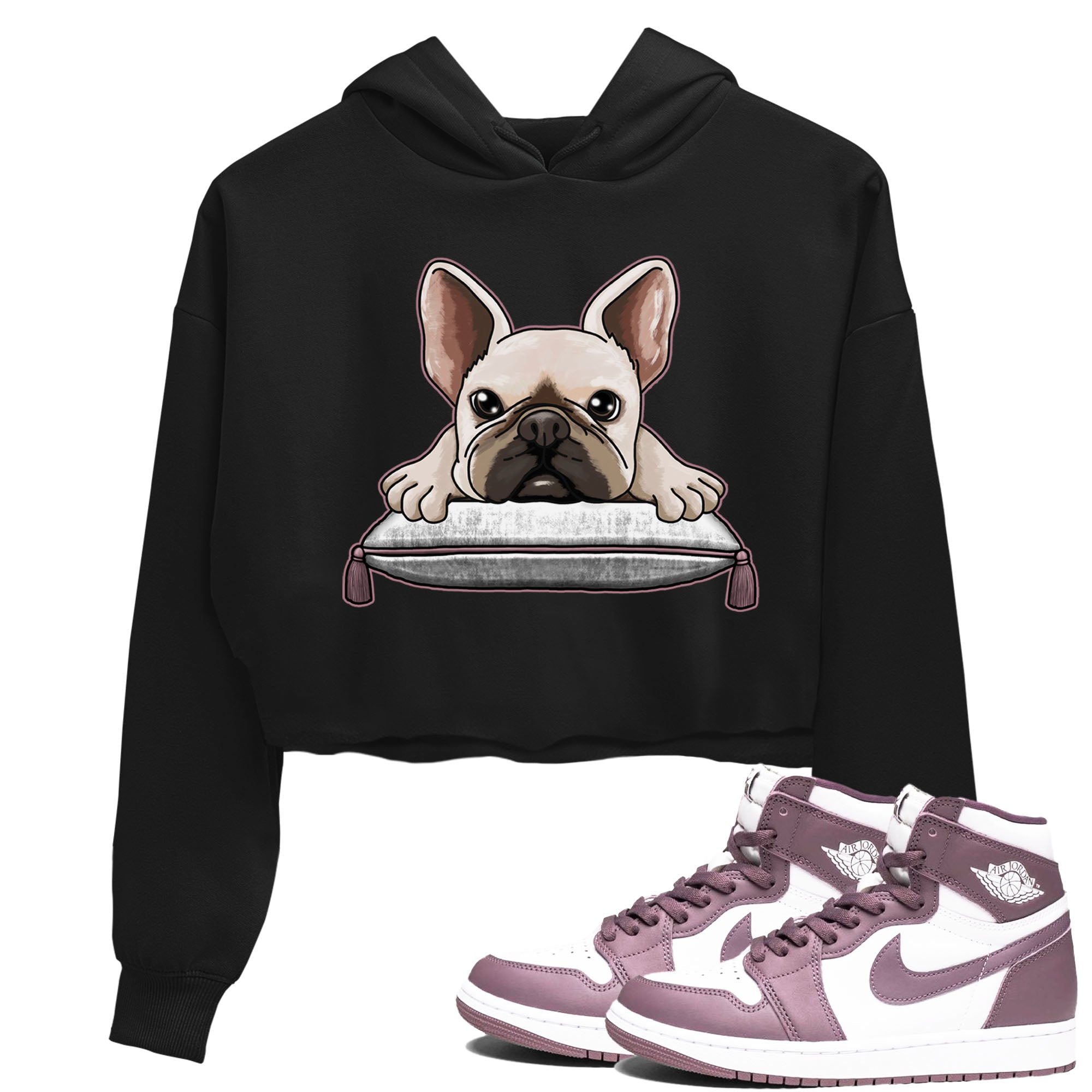 Air Jordan 1 Mauve shirt to match jordans French Bulldog sneaker tees AJ1 Mauve Drip Gear Zone Sneaker Matching Clothing Brand Black 1 Crop T-Shirt