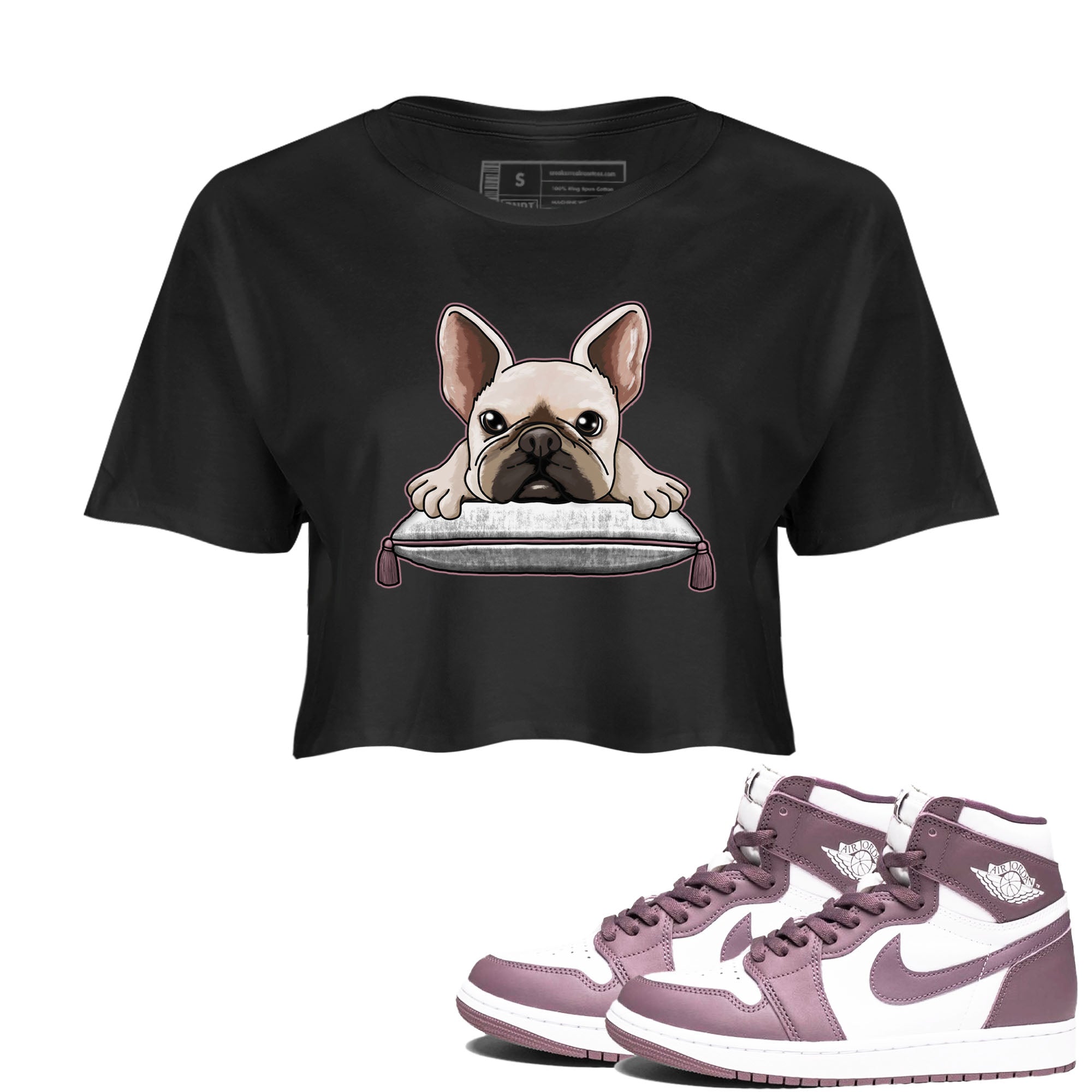 Air Jordan 1 Mauve shirt to match jordans French Bulldog sneaker tees AJ1 Mauve Drip Gear Zone Sneaker Matching Clothing Brand Black 1 Crop T-Shirt