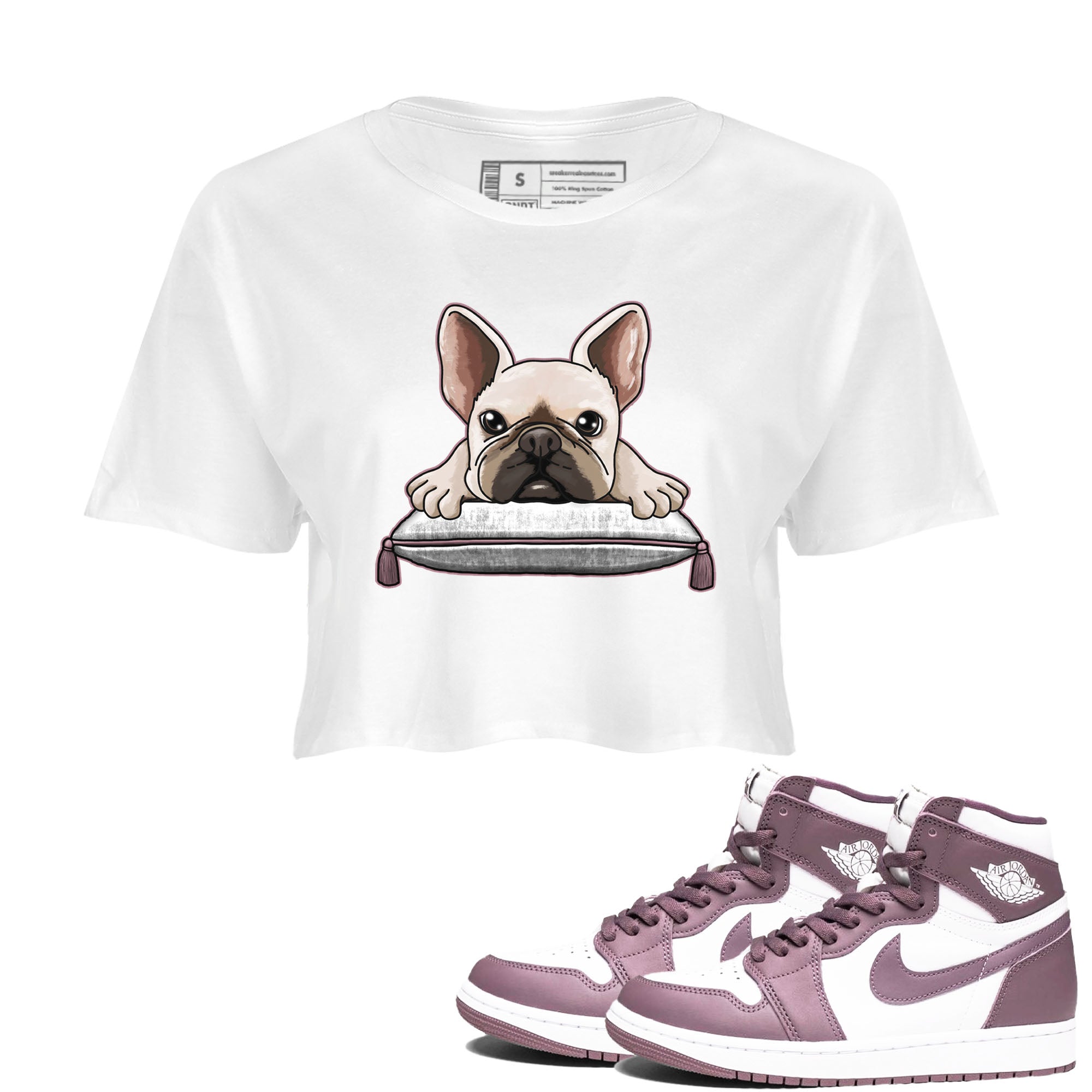 Air Jordan 1 Mauve shirt to match jordans French Bulldog sneaker tees AJ1 Mauve Drip Gear Zone Sneaker Matching Clothing Brand White 1 Crop T-Shirt