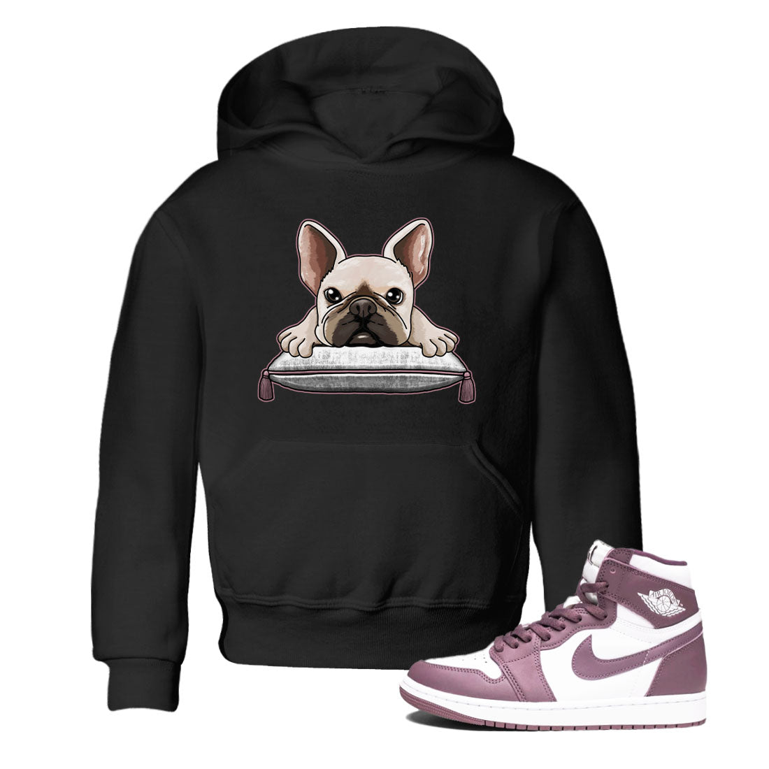 Air Jordan 1 Mauve shirt to match jordans French Bulldog sneaker tees AJ1 Mauve Drip Gear Zone Sneaker Matching Clothing Brand Baby Toddler Black 1 T-Shirt