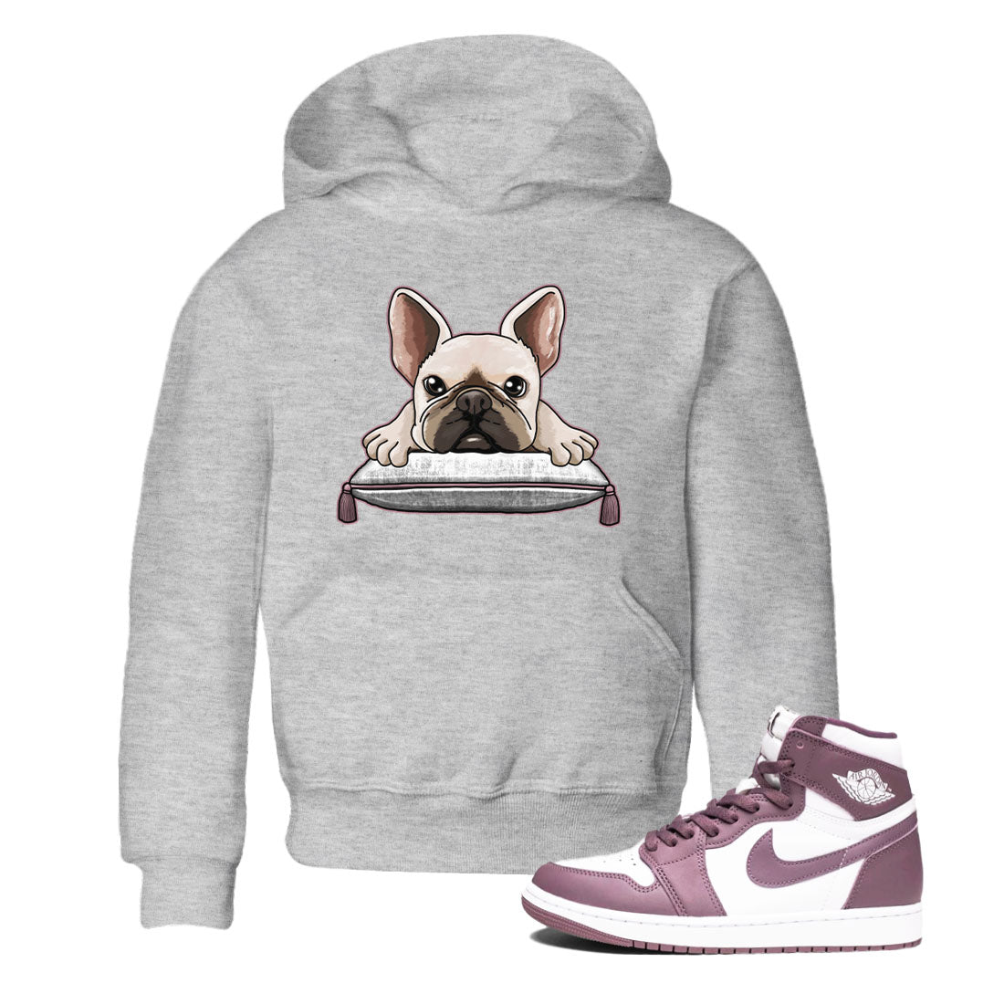 Air Jordan 1 Mauve shirt to match jordans French Bulldog sneaker tees AJ1 Mauve Drip Gear Zone Sneaker Matching Clothing Brand Baby Toddler Heather Grey 1 T-Shirt