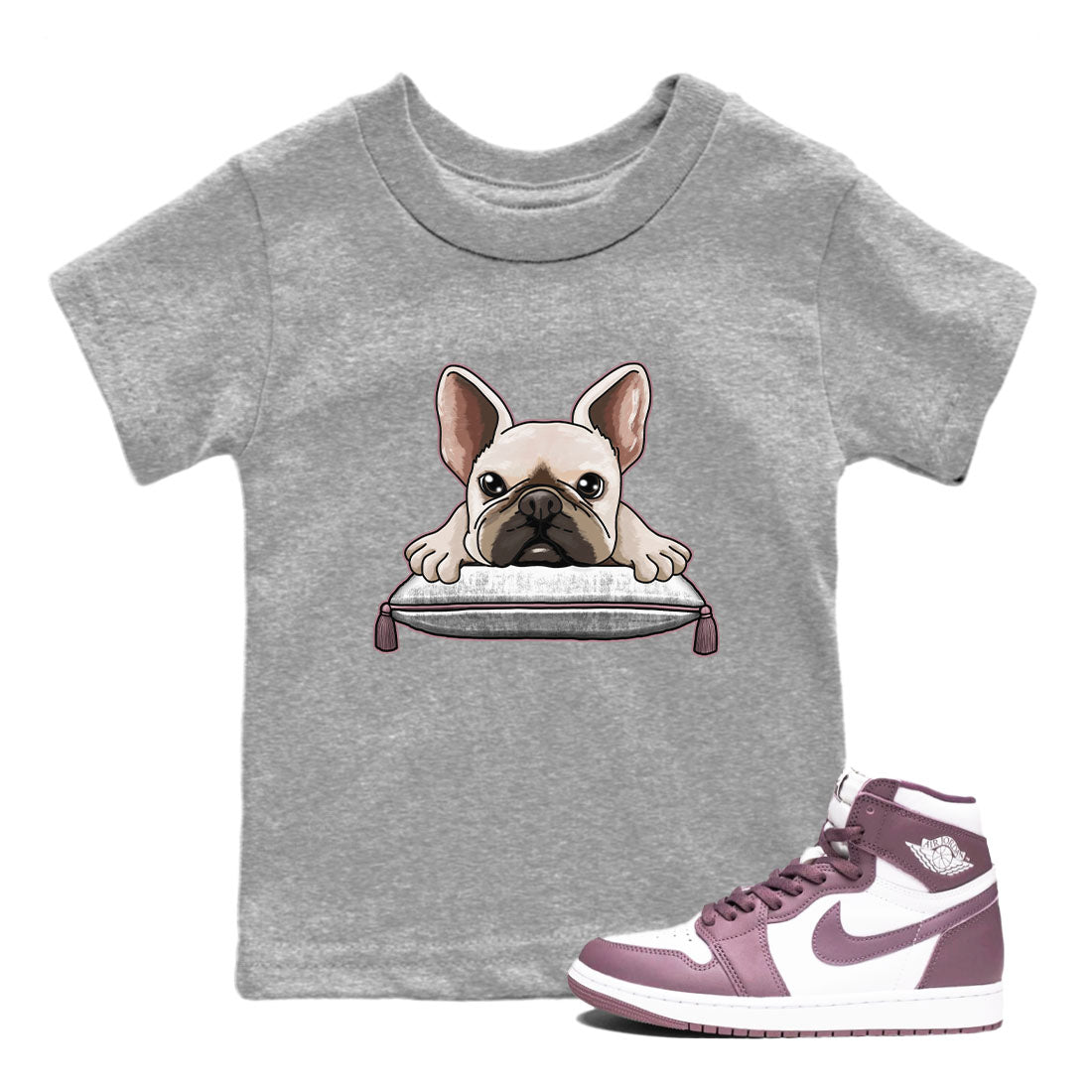 Air Jordan 1 Mauve shirt to match jordans French Bulldog sneaker tees AJ1 Mauve Drip Gear Zone Sneaker Matching Clothing Brand Baby Toddler Heather Grey 1 T-Shirt
