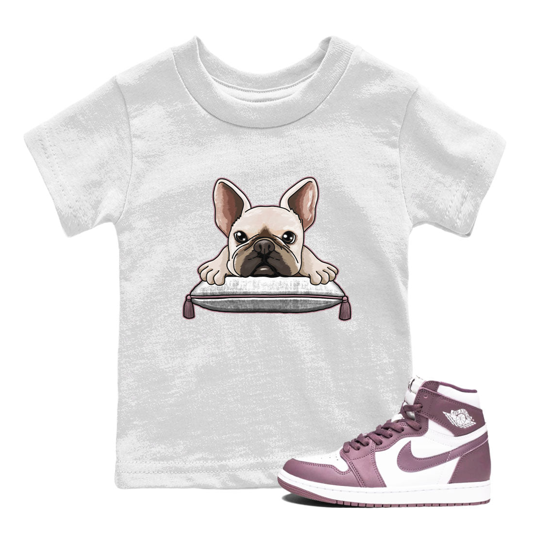 Air Jordan 1 Mauve shirt to match jordans French Bulldog sneaker tees AJ1 Mauve Drip Gear Zone Sneaker Matching Clothing Brand Baby Toddler White 1 T-Shirt
