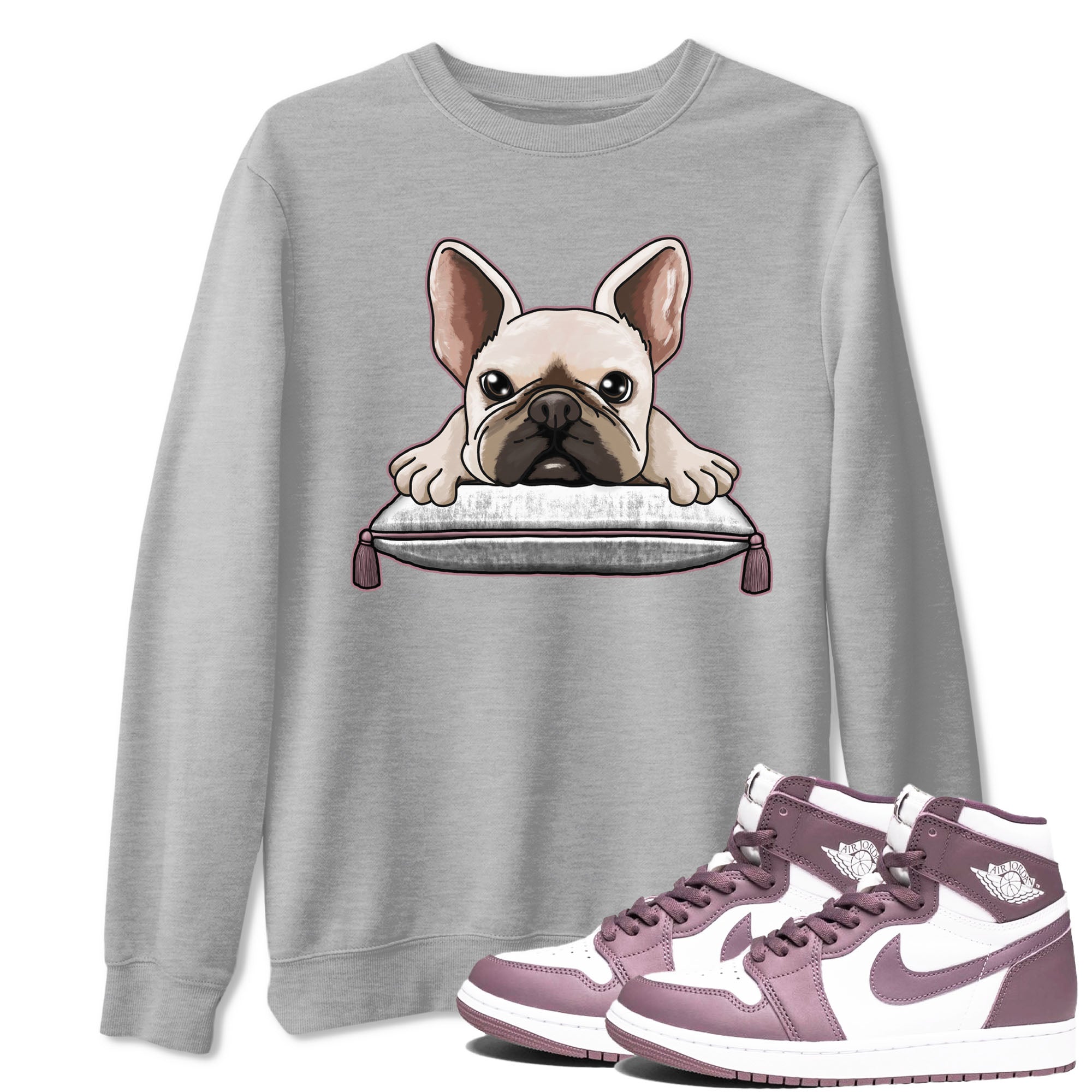 Air Jordan 1 Mauve shirt to match jordans French Bulldog sneaker tees AJ1 Mauve Drip Gear Zone Sneaker Matching Clothing Brand Unisex Sneaker Tee Heather Grey 1 T-Shirt
