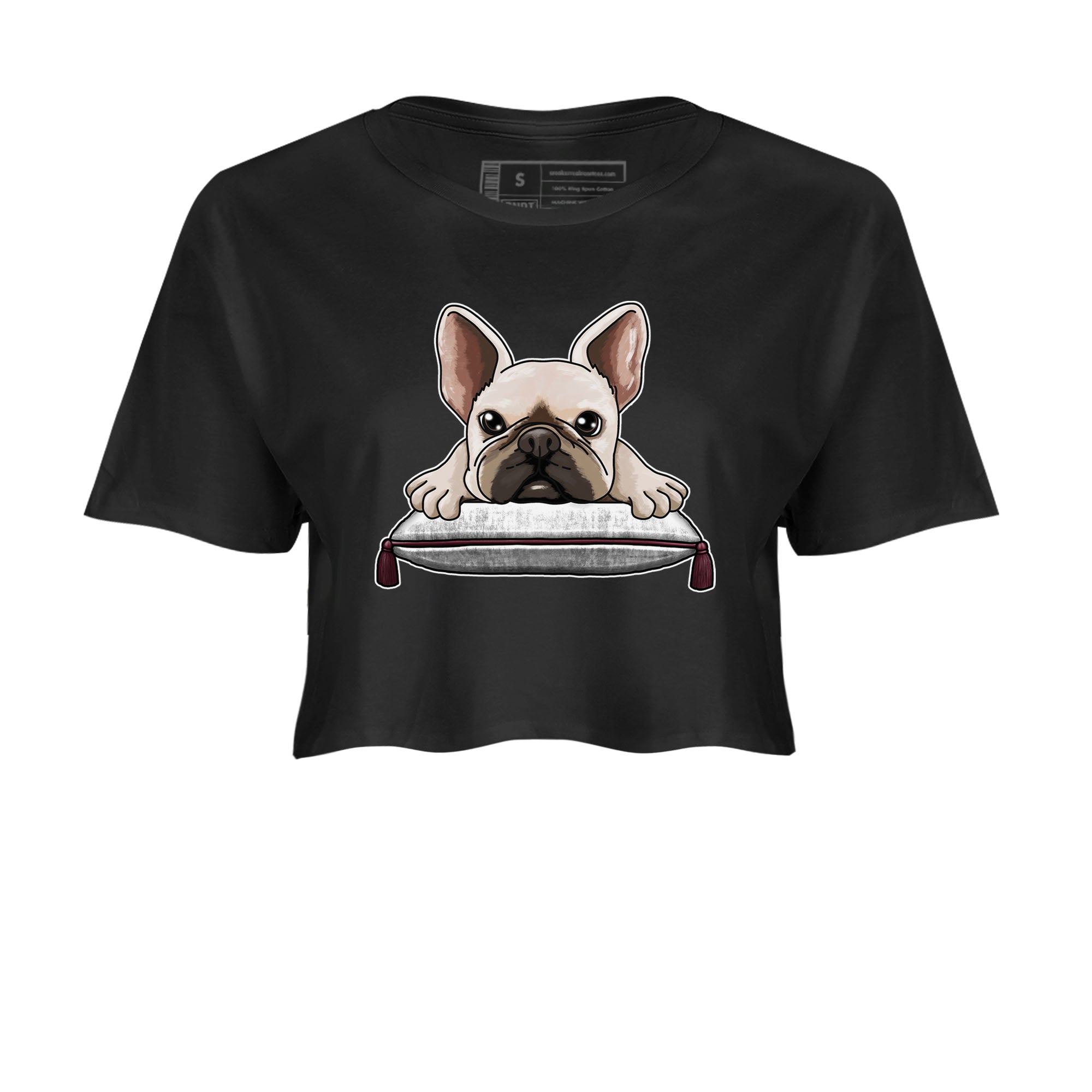 AJ1 Metalic Burgundy shirt to match jordans French Bulldog sneaker tees Air Jordan 1 Metalic Burgundy Drip Gear Zone Black 2 crop length shirt