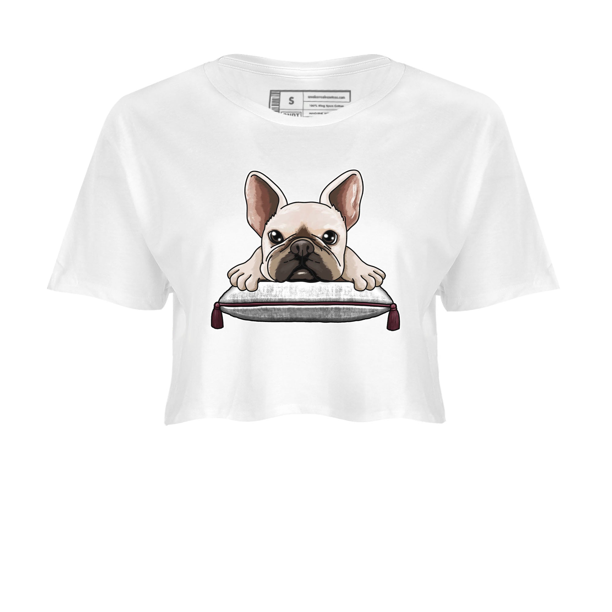 AJ1 Metalic Burgundy shirt to match jordans French Bulldog sneaker tees Air Jordan 1 Metalic Burgundy Drip Gear Zone White 2 crop length shirt