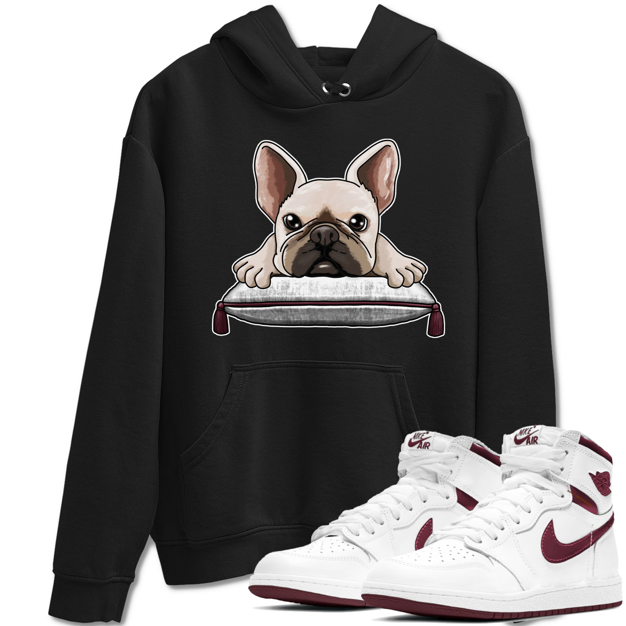 AJ1 Metalic Burgundy shirt to match jordans French Bulldog sneaker tees Air Jordan 1 Metalic Burgundy Drip Gear Zone unisex cotton Black 1 crew neck shirt