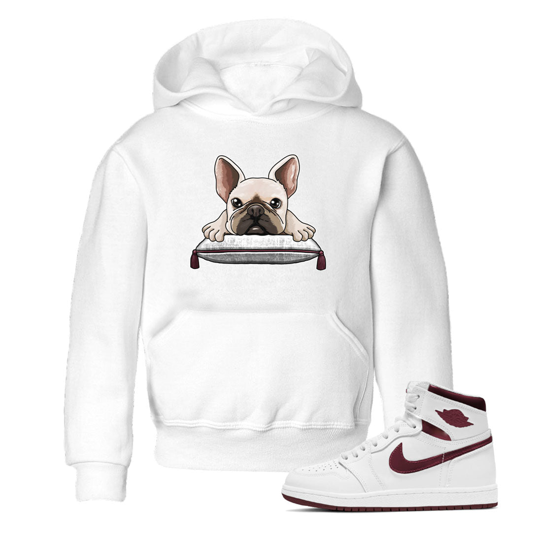 AJ1 Metalic Burgundy shirt to match jordans French Bulldog sneaker tees Air Jordan 1 Metalic Burgundy Drip Gear Zone baby toddler White 1 cotton Shirt