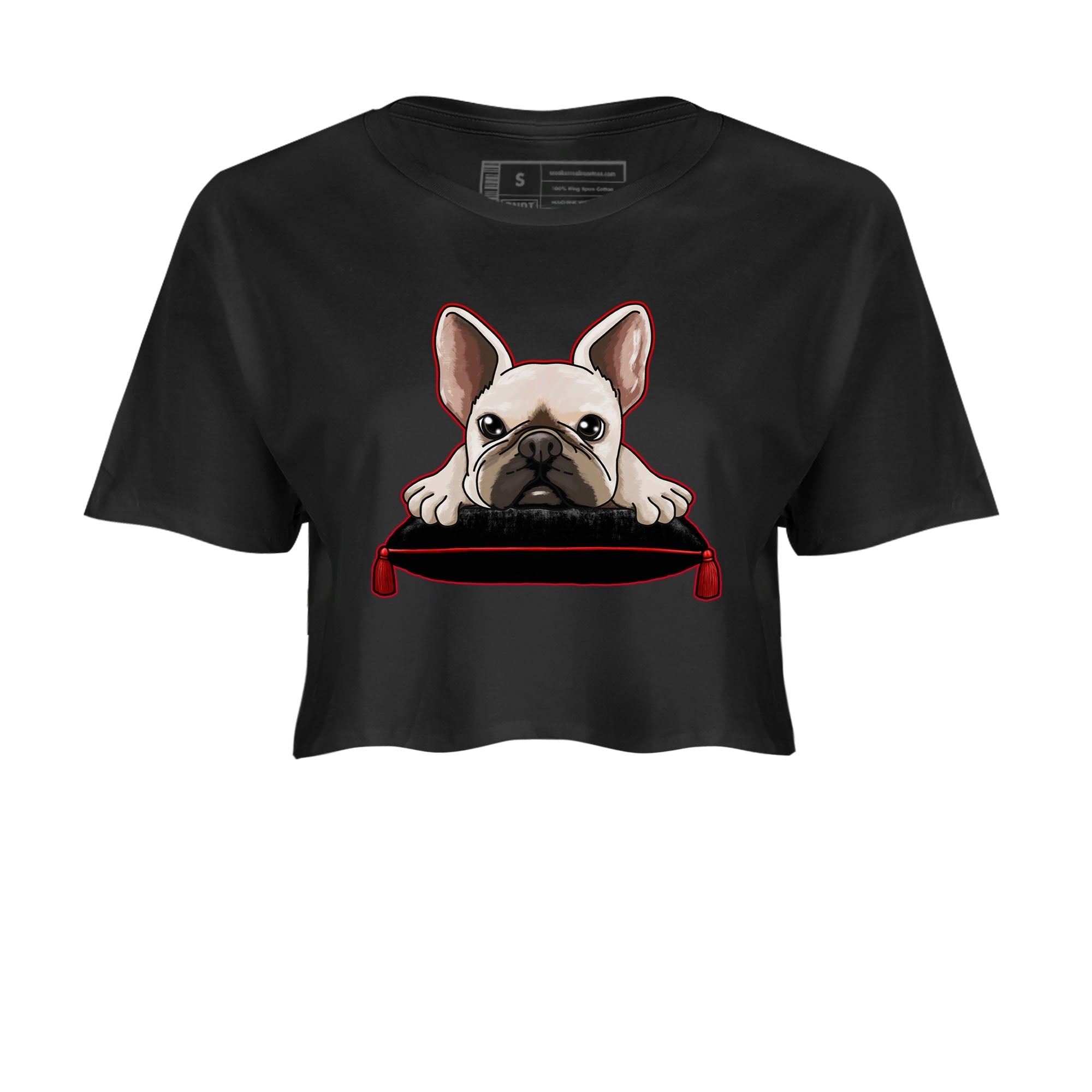 Air Jordan 1 Satin Bred shirt to match jordans French Bulldog sneaker tees AJ1 Retro Satin Bred Drip Gear Zone Sneaker Matching Clothing Brand Black 2 Crop T-Shirt