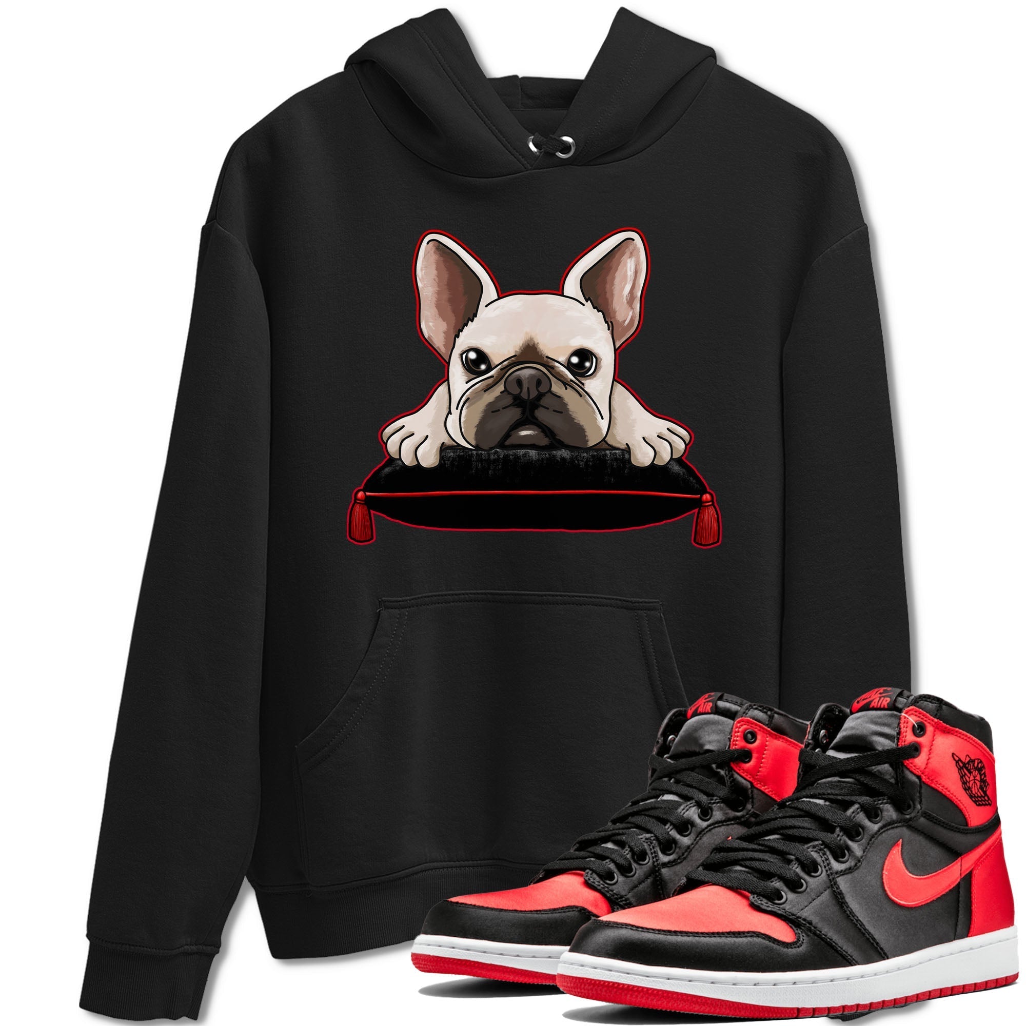 Air Jordan 1 Satin Bred shirt to match jordans French Bulldog sneaker tees AJ1 Retro Satin Bred Drip Gear Zone Sneaker Matching Clothing Brand Unisex Sneaker Tee Black 1 T-Shirt