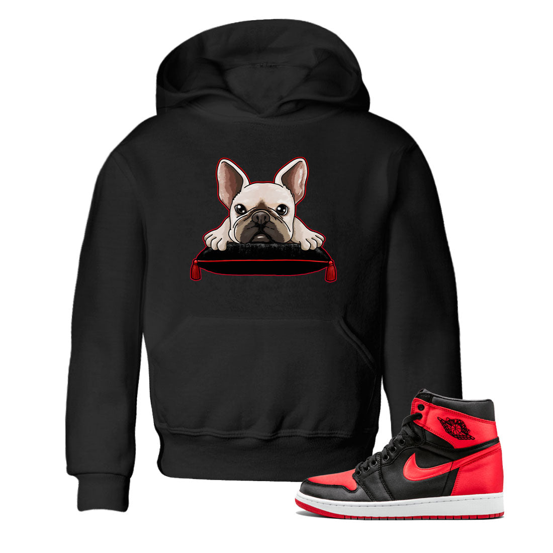 Air Jordan 1 Satin Bred shirt to match jordans French Bulldog sneaker tees AJ1 Retro Satin Bred Drip Gear Zone Sneaker Matching Clothing Brand Baby Toddler Black 1 T-Shirt