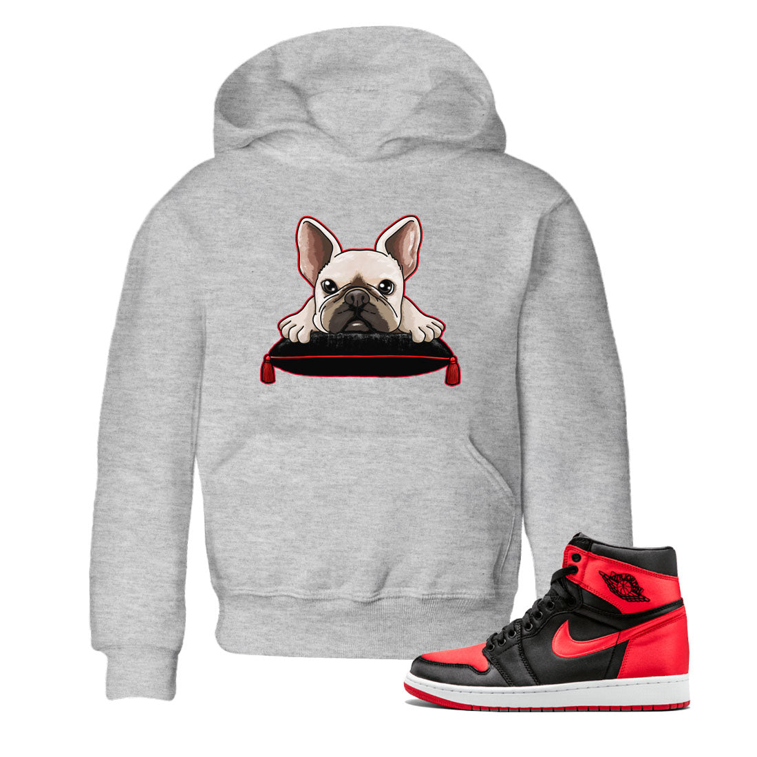 Air Jordan 1 Satin Bred shirt to match jordans French Bulldog sneaker tees AJ1 Retro Satin Bred Drip Gear Zone Sneaker Matching Clothing Brand Baby Toddler Heather Grey 1 T-Shirt