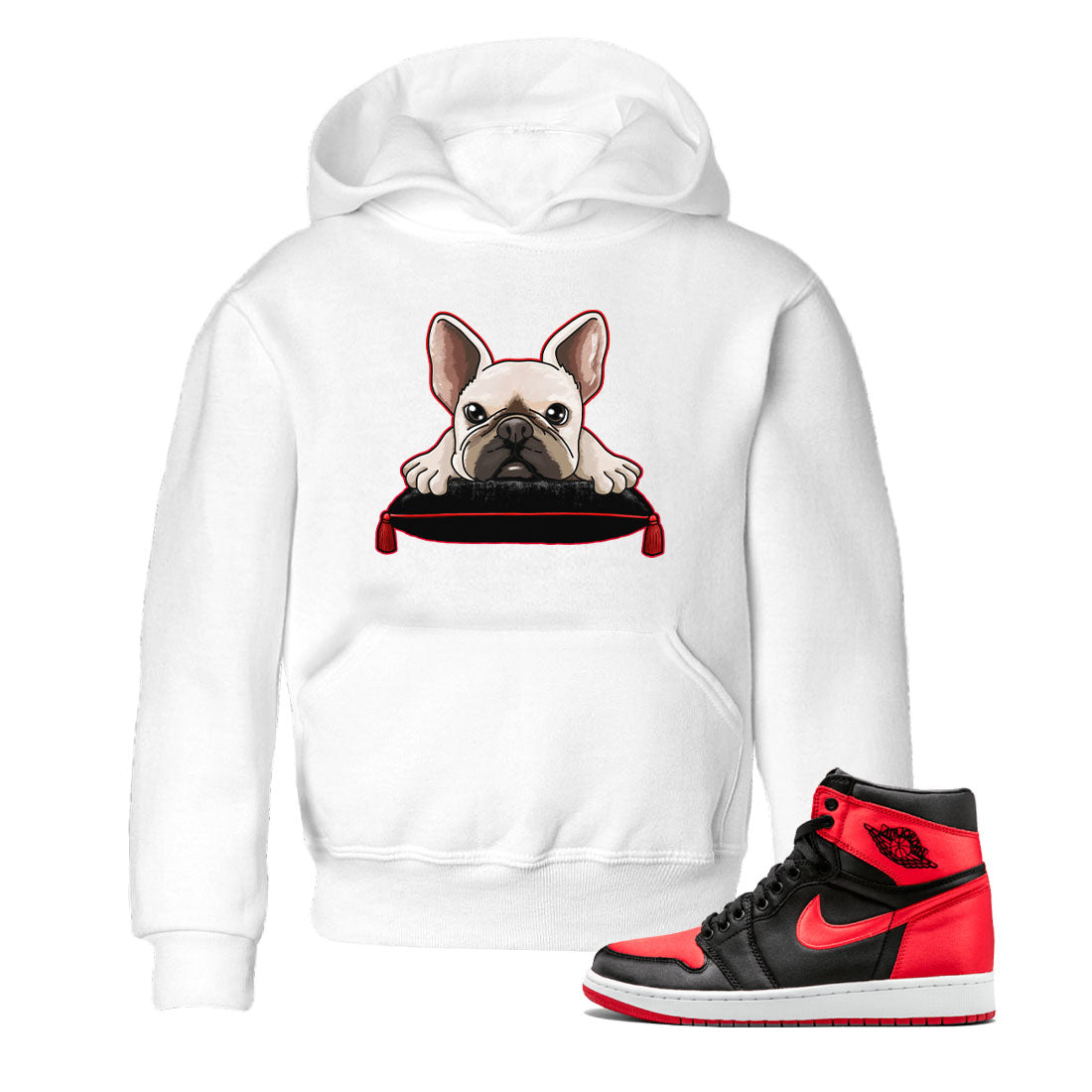 Air Jordan 1 Satin Bred shirt to match jordans French Bulldog sneaker tees AJ1 Retro Satin Bred Drip Gear Zone Sneaker Matching Clothing Brand Baby Toddler White 1 T-Shirt