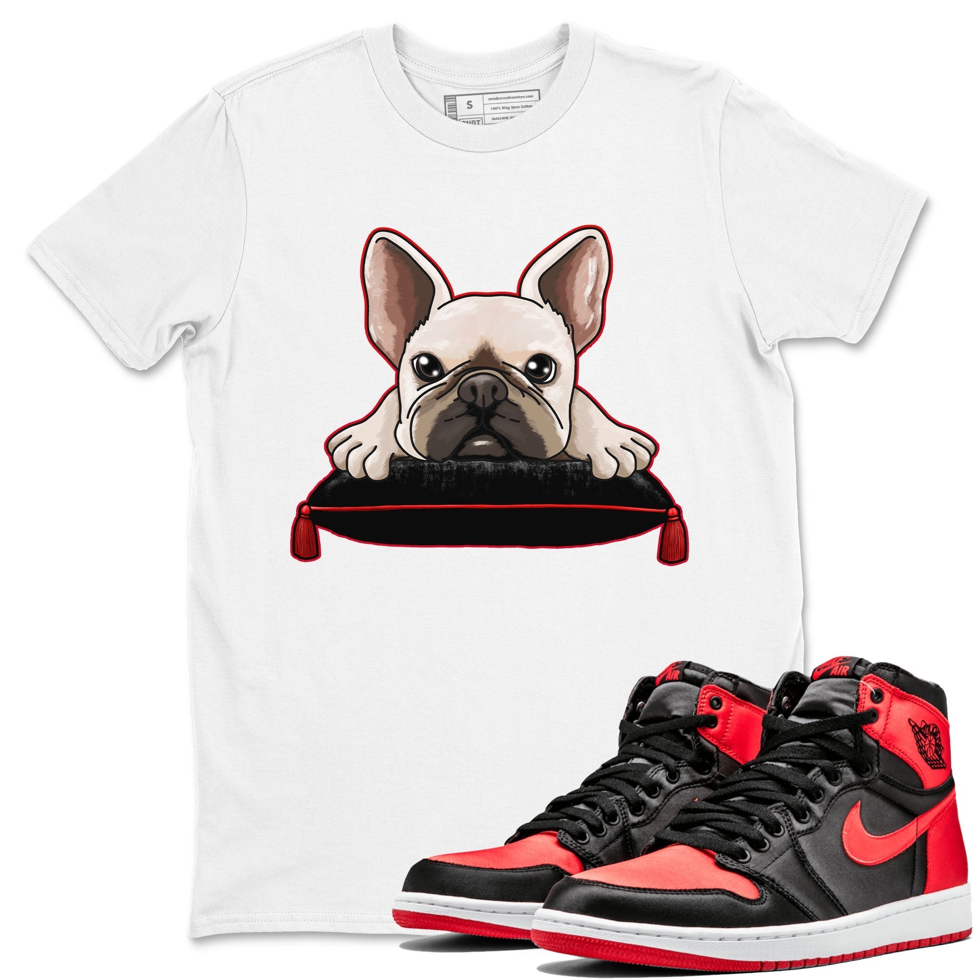 Air Jordan 1 Satin Bred shirt to match jordans French Bulldog sneaker tees AJ1 Retro Satin Bred Drip Gear Zone Sneaker Matching Clothing Brand Unisex Sneaker Tee White 1 T-Shirt