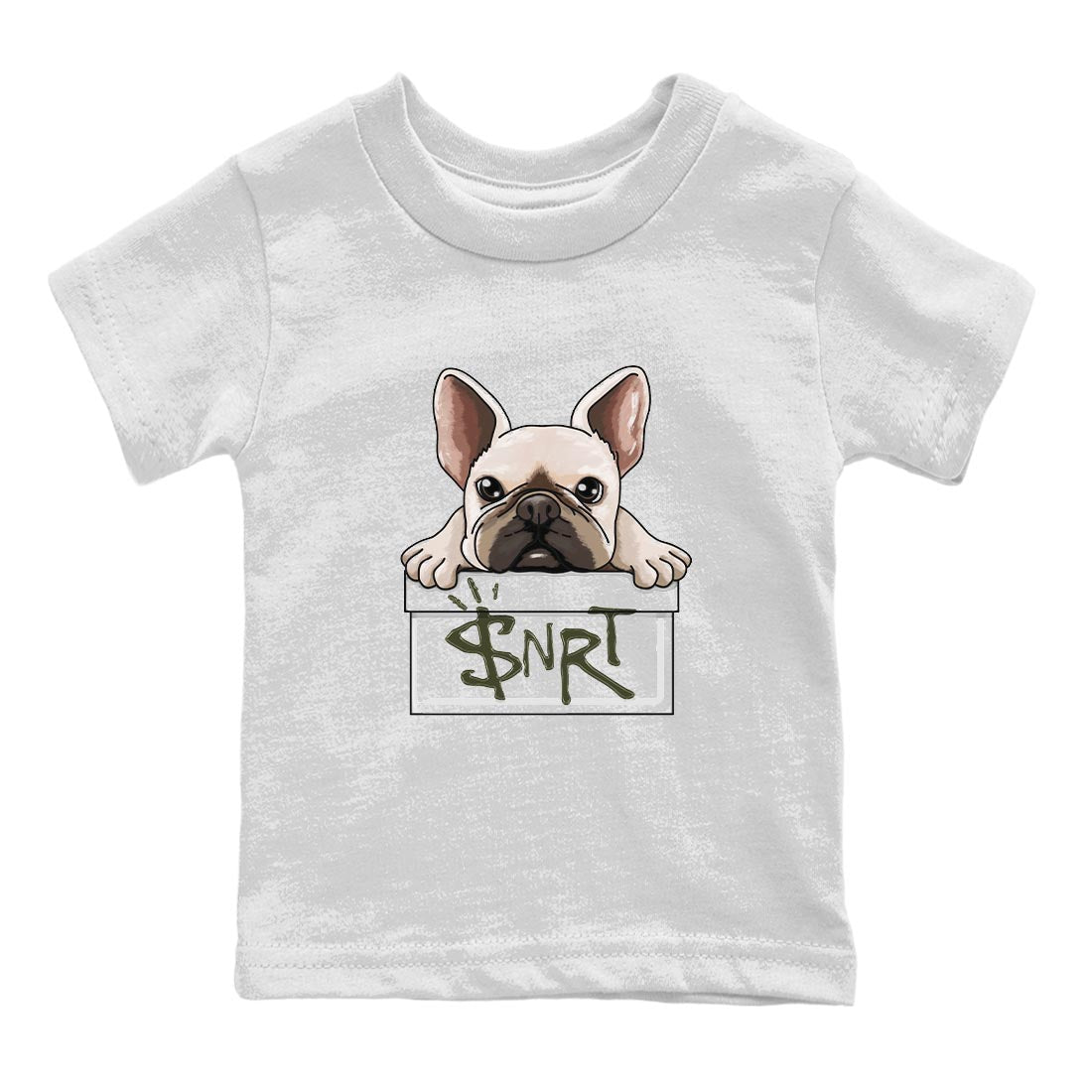 Air Jordan 1 Travis Scott Olive Sneaker Match Tees French Bulldog Streetwear Sneaker Shirt AJ1 Travis Scott Olive Sneaker Release Tees Kids Shirts White 2