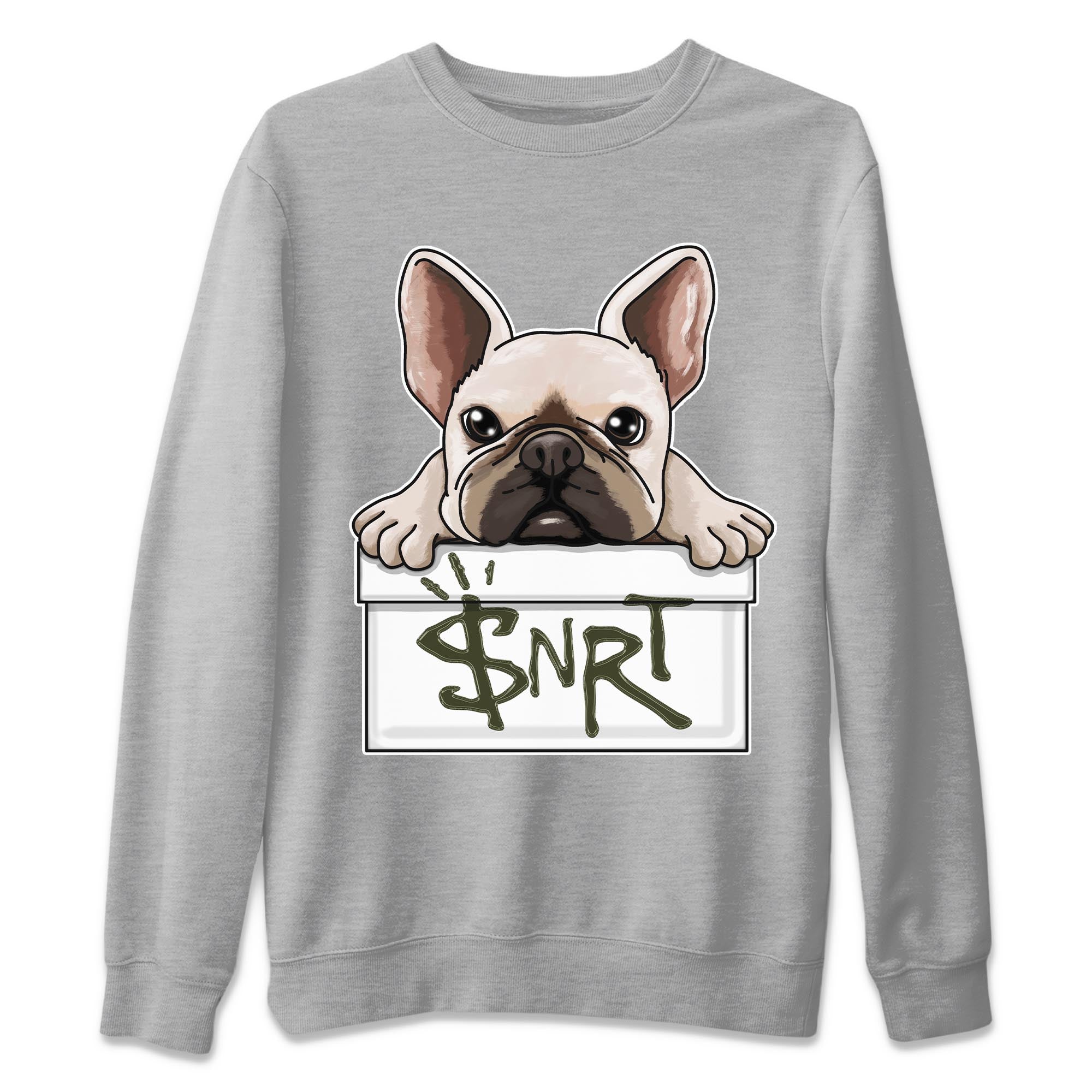 Air Jordan 1 Travis Scott Olive Sneaker Match Tees French Bulldog Streetwear Sneaker Shirt AJ1 Travis Scott Olive Sneaker Release Tees Unisex Shirts Heather Grey 2