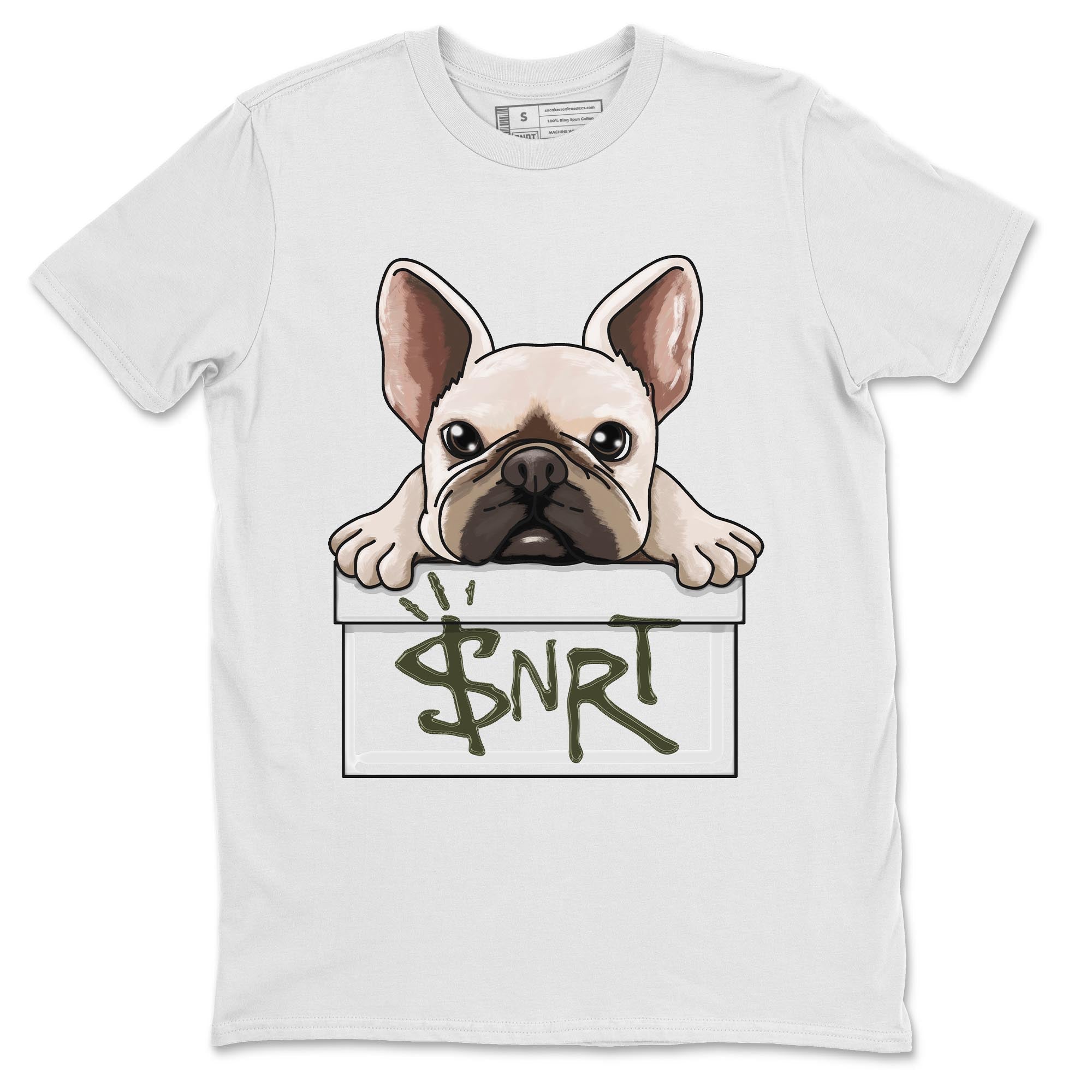 Air Jordan 1 Travis Scott Olive Sneaker Match Tees French Bulldog Streetwear Sneaker Shirt AJ1 Travis Scott Olive Sneaker Release Tees Unisex Shirts White 2