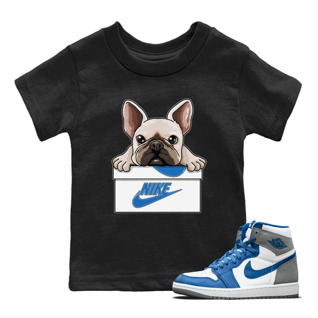 Jordan 1 True Blue Sneaker Matching T-Shirt French Bulldog Sneaker Tees Jordan 1 True Blue Sneaker Release Tees Kids Shirts