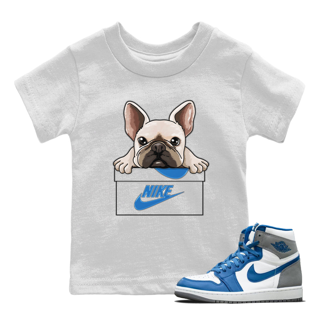 Jordan 1 True Blue Sneaker Matching T-Shirt French Bulldog Sneaker Tees Jordan 1 True Blue Sneaker Release Tees Kids Shirts