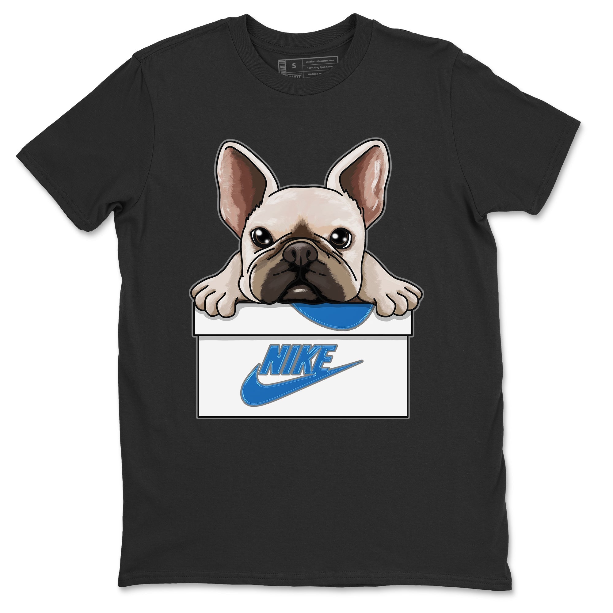 Jordan 1 True Blue Sneaker Matching T-Shirt French Bulldog Sneaker Tees Jordan 1 True Blue Sneaker Release Tees Crew Neck Tees