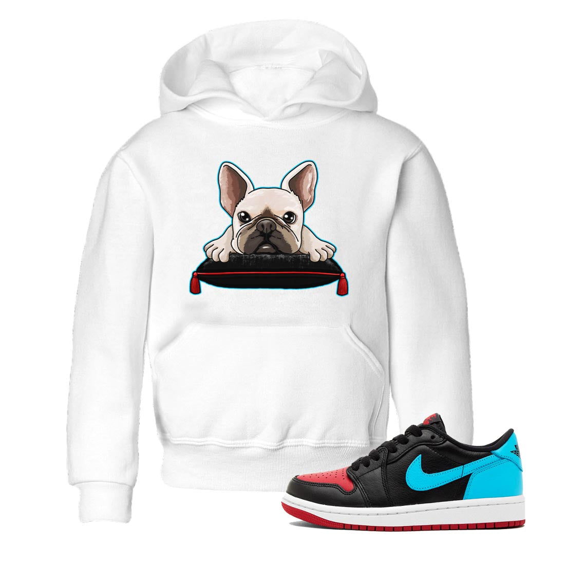 Air Jordan 1 Low UNC to Chicago shirt to match jordans French Bulldog Streetwear Sneaker Shirt Air Jordan 1 UNC to Chicago Drip Gear Zone Sneaker Matching Clothing Baby Toddler White 1 T-Shirt