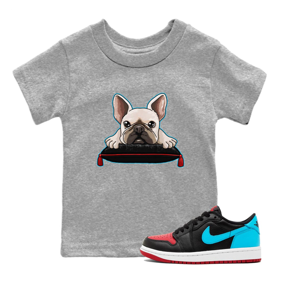 Air Jordan 1 Low UNC to Chicago shirt to match jordans French Bulldog Streetwear Sneaker Shirt Air Jordan 1 UNC to Chicago Drip Gear Zone Sneaker Matching Clothing Baby Toddler Heather Grey 1 T-Shirt