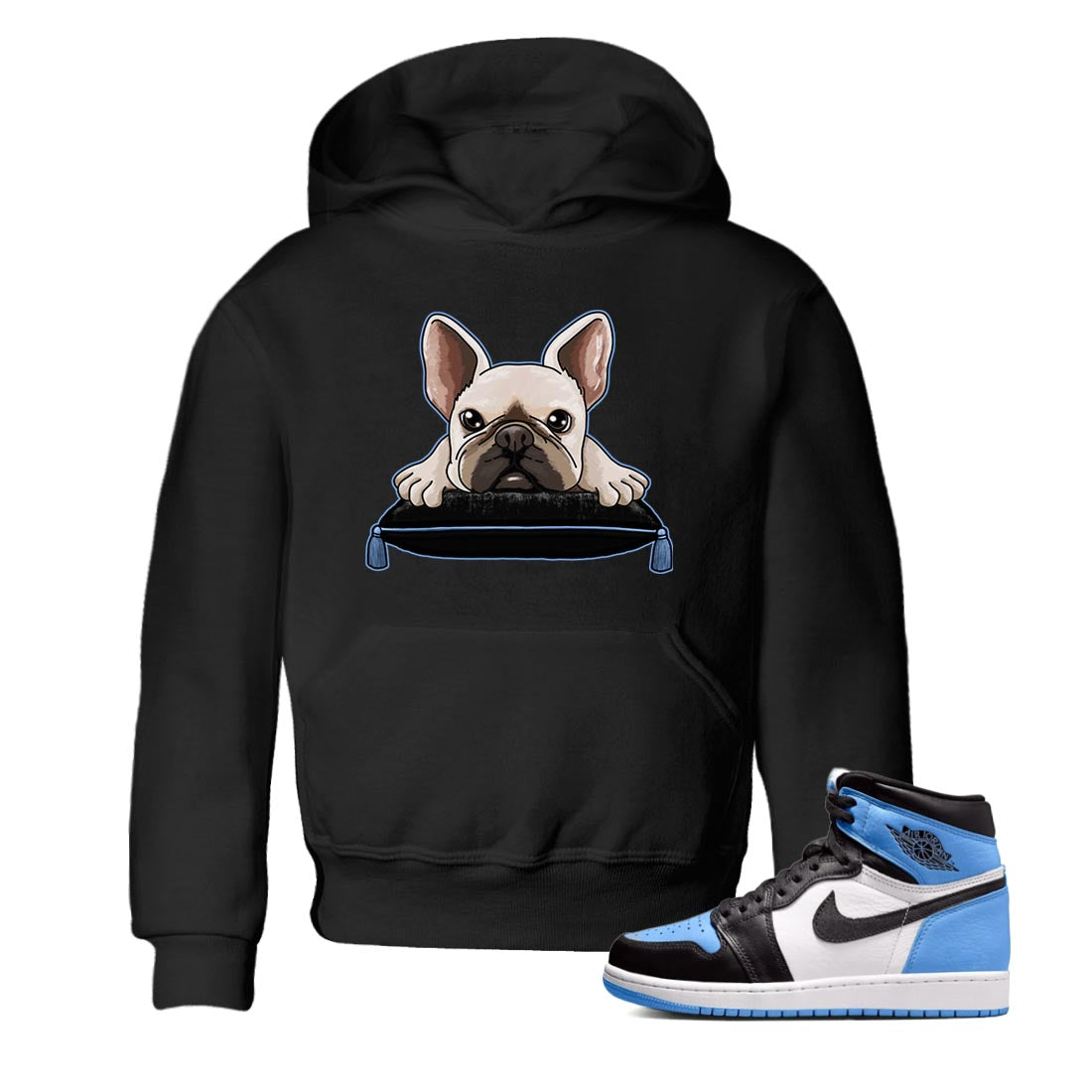 Air Jordan 1 Retro High OG University Blue shirt to match jordans French Bulldog Streetwear Sneaker Shirt Air Jordan 1 UNC Toe Drip Gear Zone Sneaker Matching Clothing Baby Toddler Black 1 T-Shirt