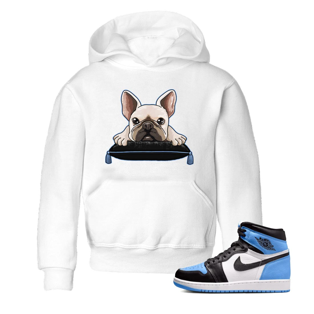 Air Jordan 1 Retro High OG University Blue shirt to match jordans French Bulldog Streetwear Sneaker Shirt Air Jordan 1 UNC Toe Drip Gear Zone Sneaker Matching Clothing Baby Toddler White 1 T-Shirt