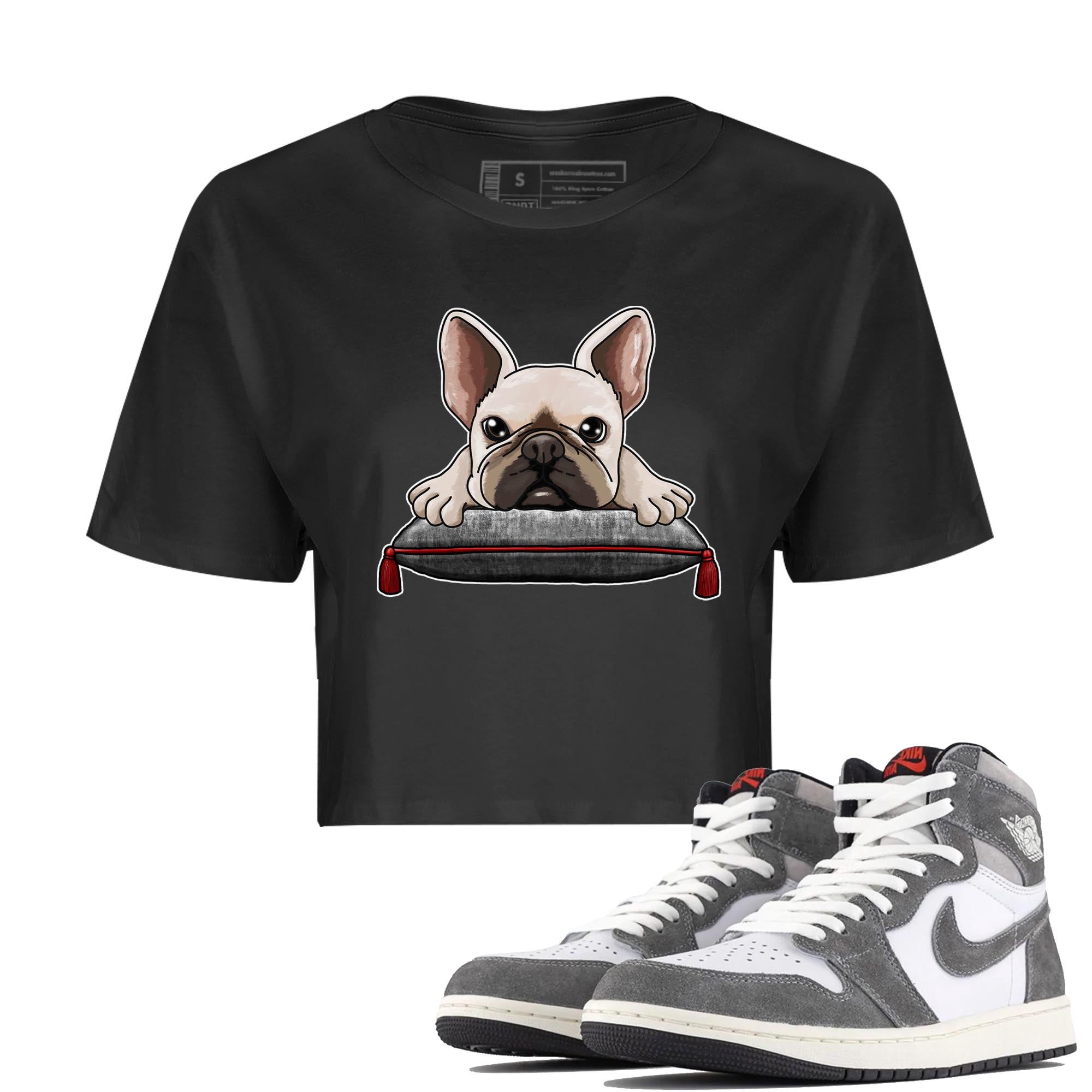 1s High OG Washed Heritage Sneaker Match Tees French Bulldog Streetwear Sneaker Shirt Air Jordan 1 Washed Heritage Sneaker Release Tees Women's Shirts Black 1