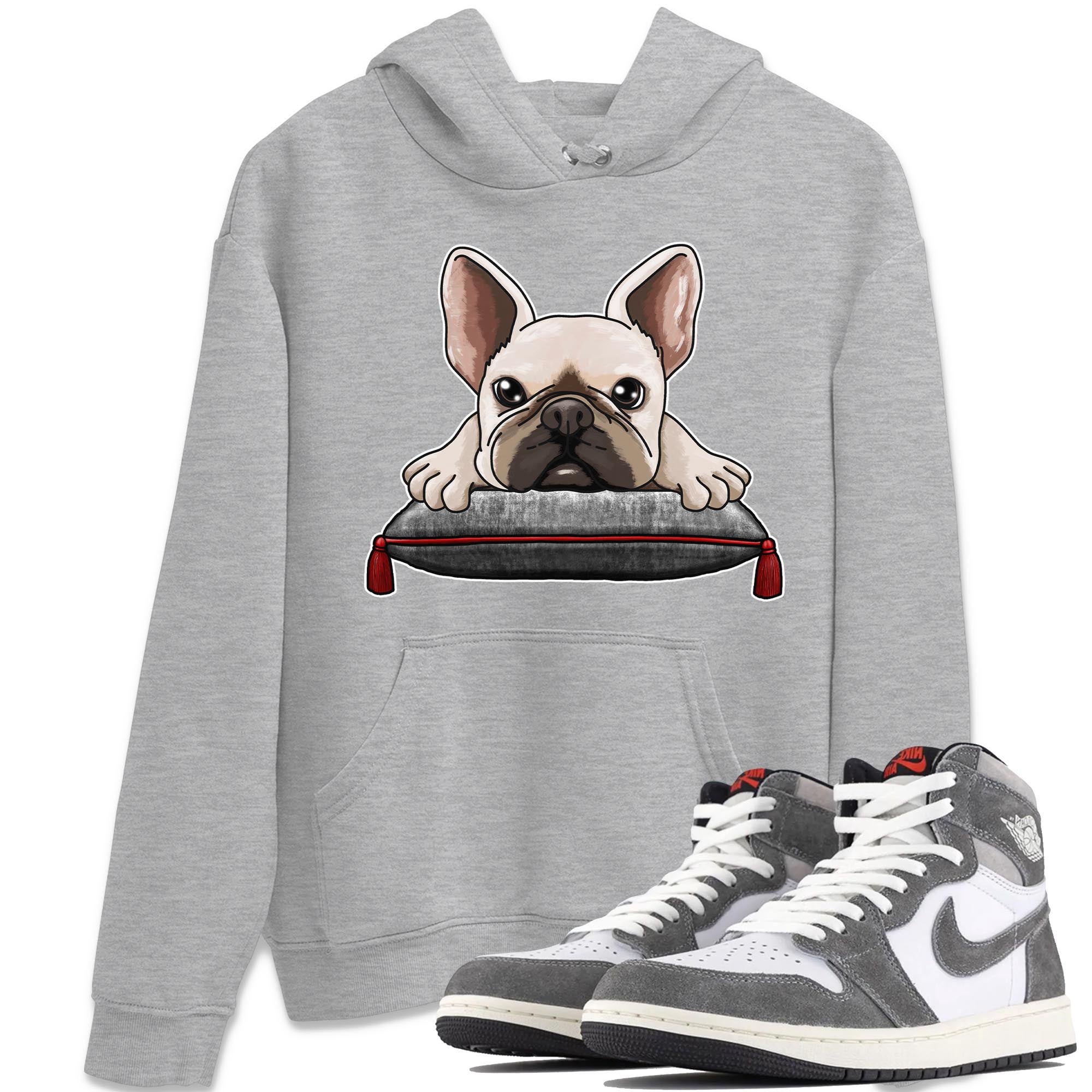 1s High OG Washed Heritage Sneaker Match Tees French Bulldog Streetwear Sneaker Shirt Air Jordan 1 Washed Heritage Sneaker Release Tees Unisex Shirts Heather Grey 1