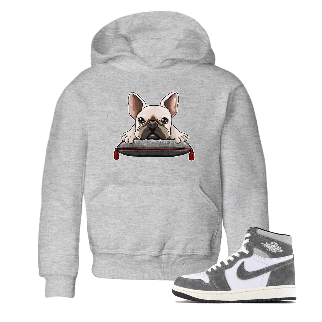 1s High OG Washed Heritage Sneaker Match Tees French Bulldog Streetwear Sneaker Shirt Air Jordan 1 Washed Heritage Sneaker Release Tees Kids Shirts Heather Grey 1
