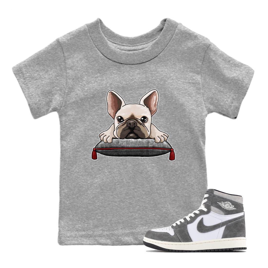 1s High OG Washed Heritage Sneaker Match Tees French Bulldog Streetwear Sneaker Shirt Air Jordan 1 Washed Heritage Sneaker Release Tees Kids Shirts Heather Grey 1