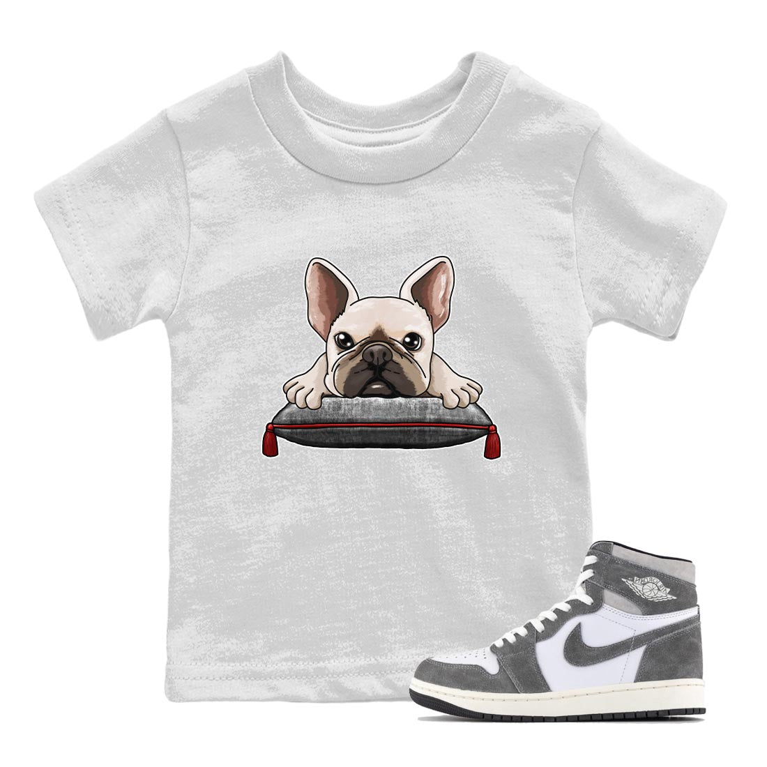 1s High OG Washed Heritage Sneaker Match Tees French Bulldog Streetwear Sneaker Shirt Air Jordan 1 Washed Heritage Sneaker Release Tees Kids Shirts White 1