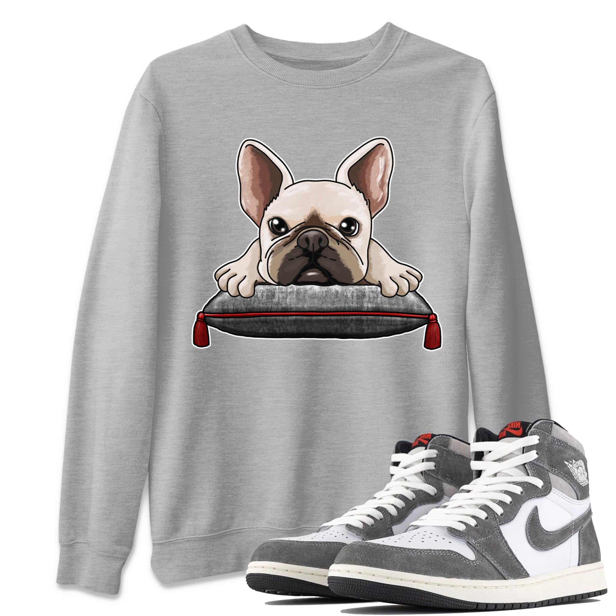 1s High OG Washed Heritage Sneaker Match Tees French Bulldog Streetwear Sneaker Shirt Air Jordan 1 Washed Heritage Sneaker Release Tees Unisex Shirts Heather Grey 1