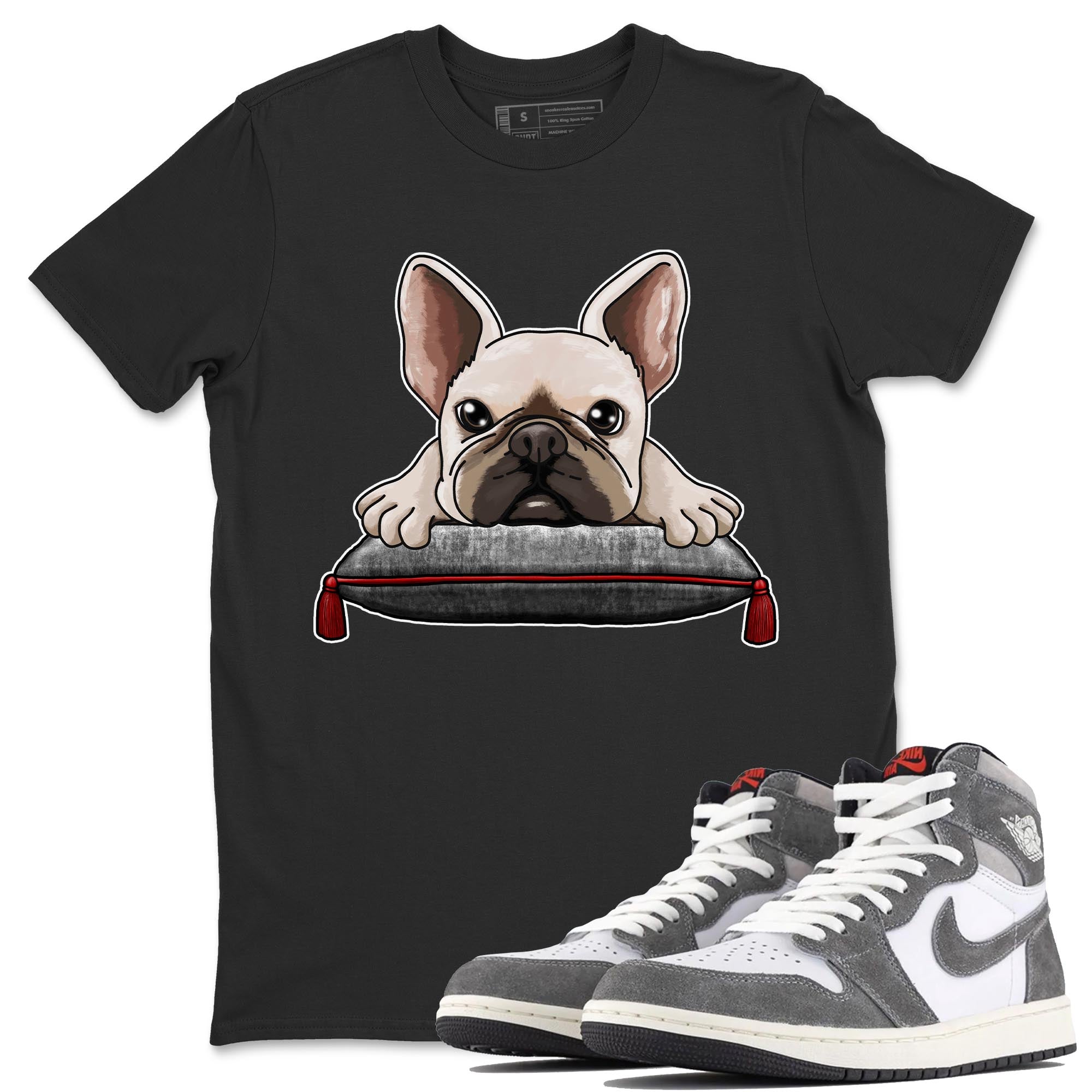1s High OG Washed Heritage Sneaker Match Tees French Bulldog Streetwear Sneaker Shirt Air Jordan 1 Washed Heritage Sneaker Release Tees Unisex Shirts Black 1