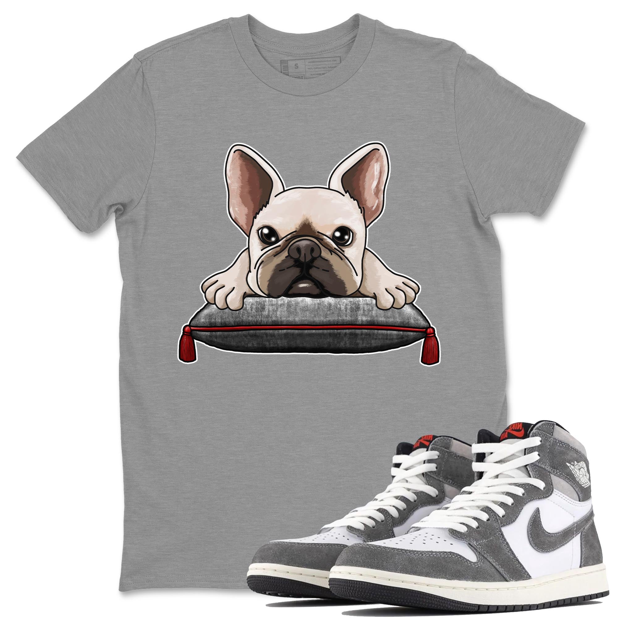 1s High OG Washed Heritage Sneaker Match Tees French Bulldog Streetwear Sneaker Shirt Air Jordan 1 Washed Heritage Sneaker Release Tees Unisex Shirts Heather Grey 1