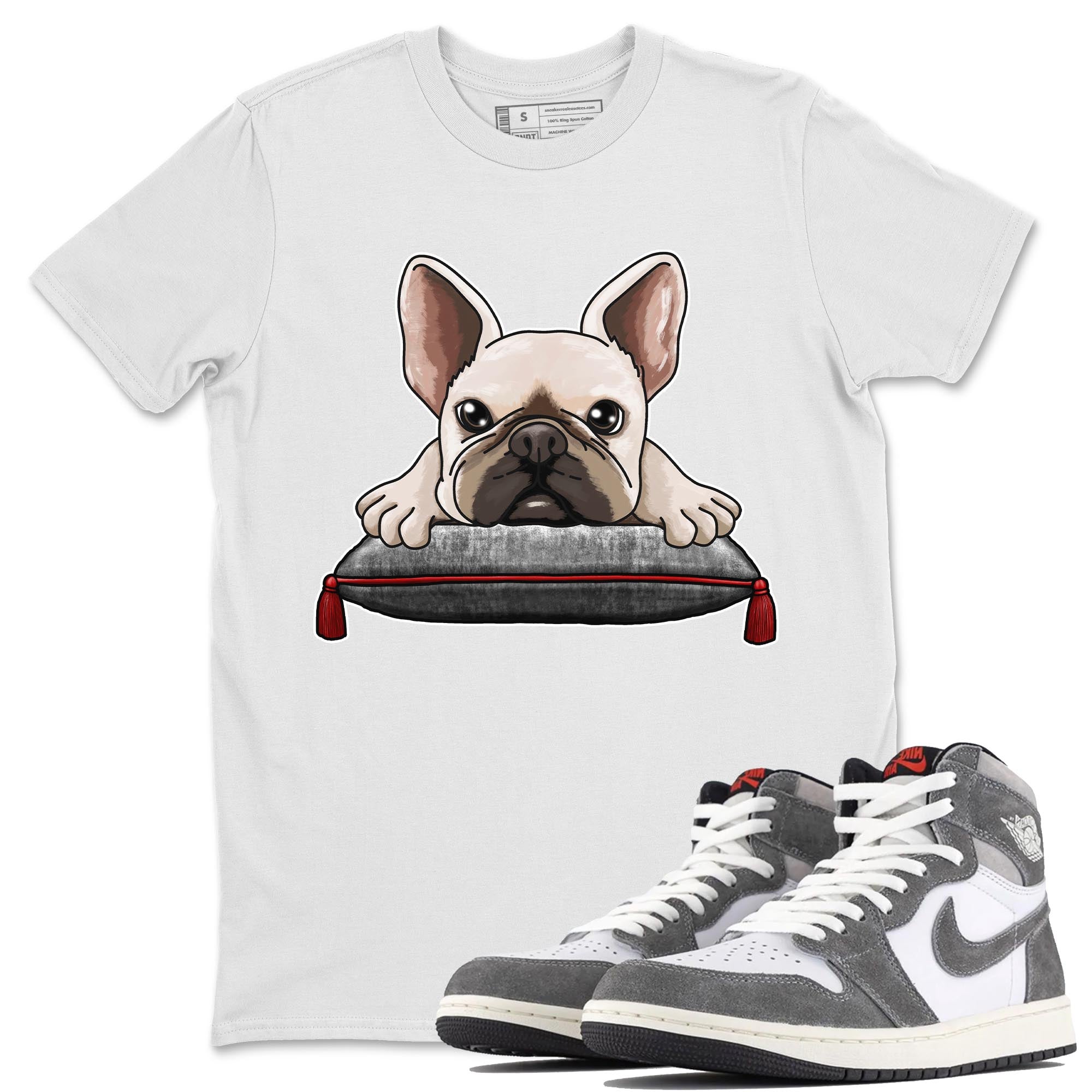 1s High OG Washed Heritage Sneaker Match Tees French Bulldog Streetwear Sneaker Shirt Air Jordan 1 Washed Heritage Sneaker Release Tees Unisex Shirts White 1