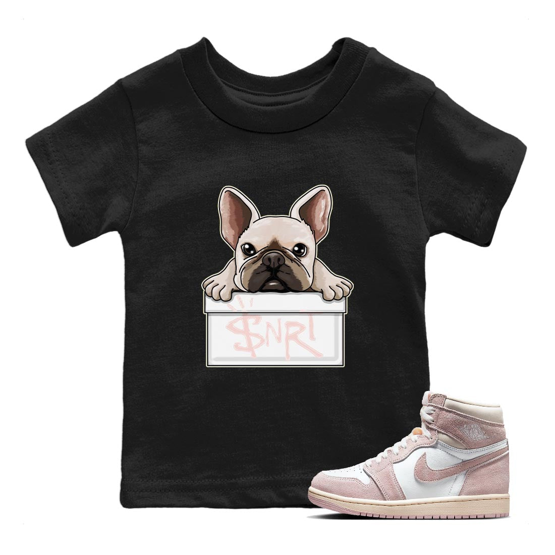 Air Jordan 1 Washed Pink Sneaker Match Tees French Bulldog Streetwear Sneaker Shirt AJ1 Washed Pink Sneaker Release Tees Kids Shirts Black 1